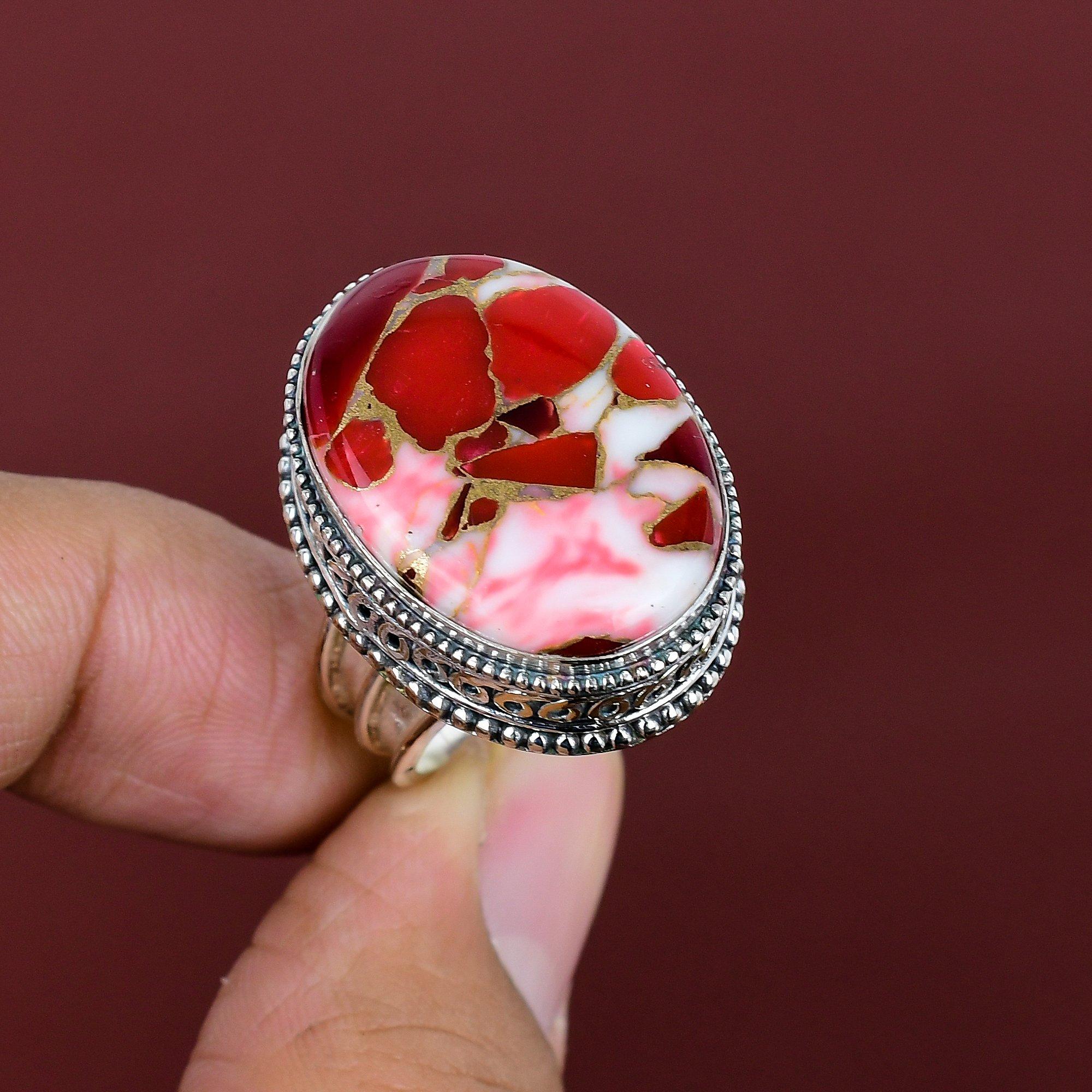 Kingman red mohave copper turquoise ring 925 sterling silver ring handmade jewelry gemstone vintage ring gift for her adjustable ring