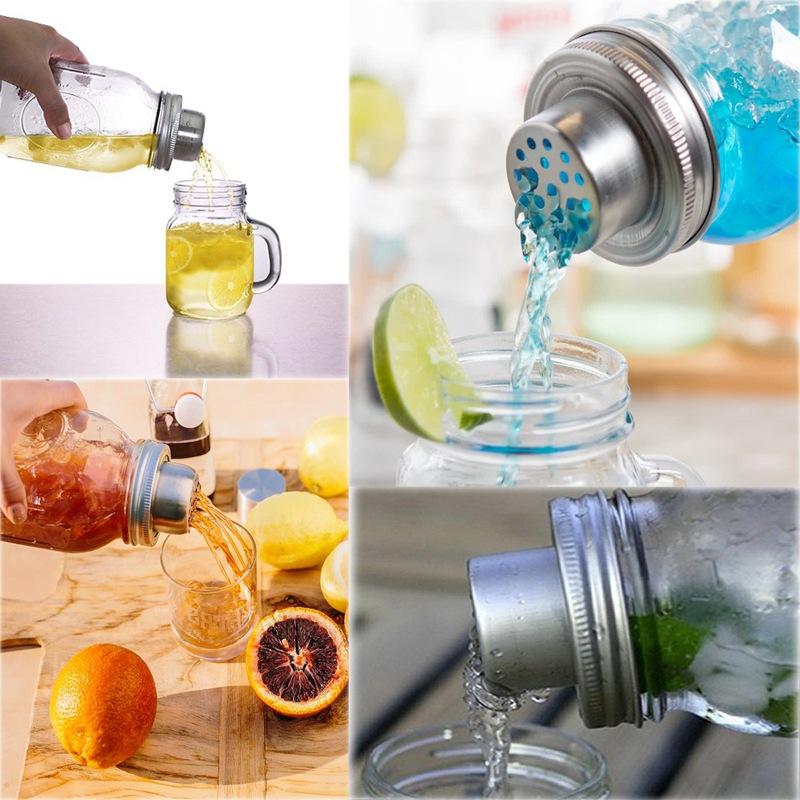 1PCS Stainless Steel Cocktail Shaker Set Mason Jar Shaker Cocktail Pepper Filter Cover