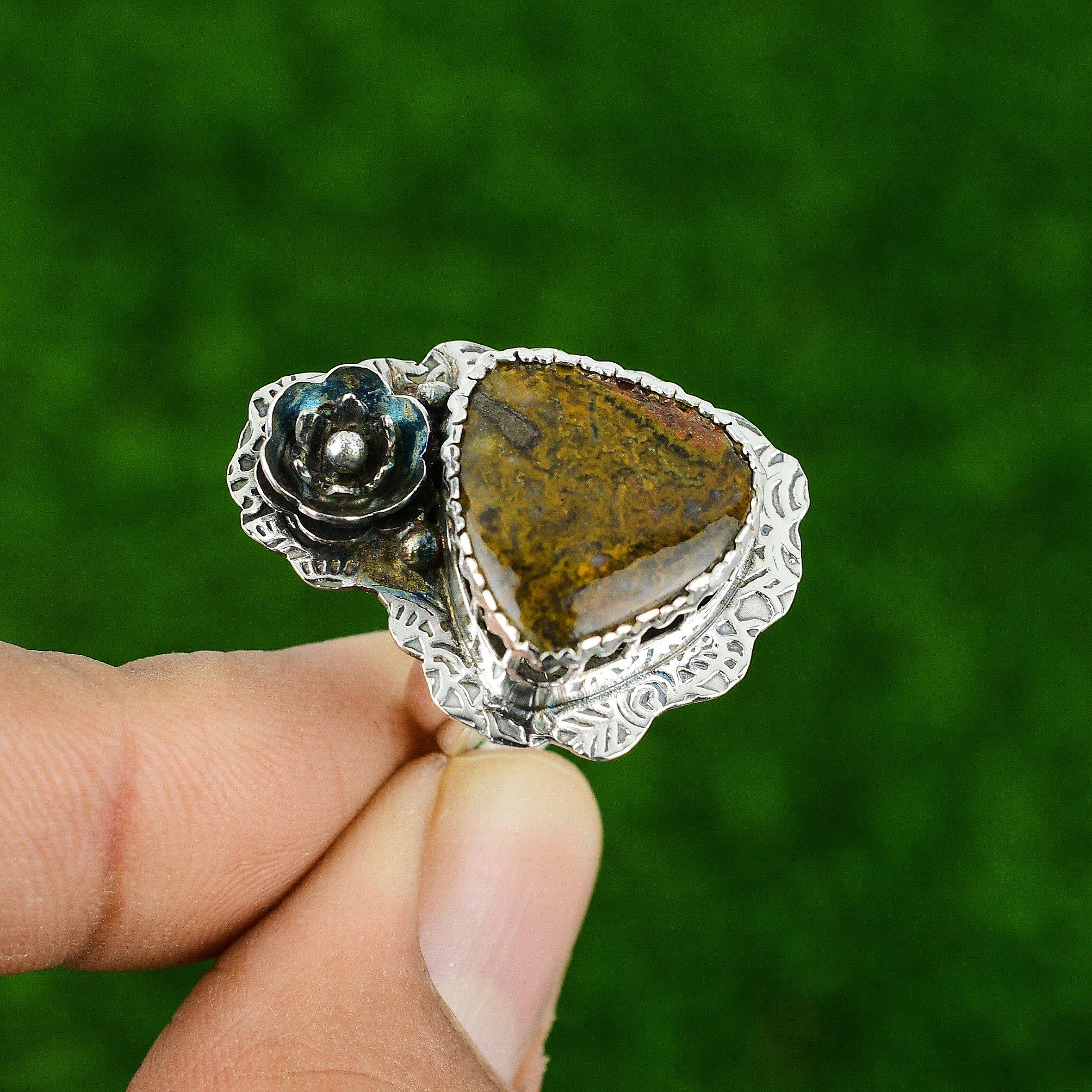 925 Sterling Silver Moroccan Seam Agate Gemstone Stackable Wedding Ring Size Yes