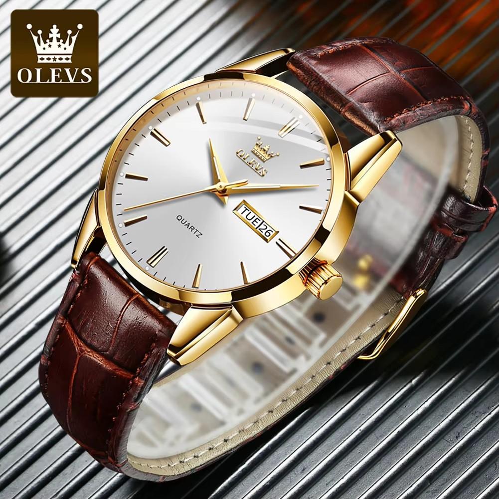 OLEVS  New Fashion Casual Business Men's Quartz Watch Leather Strap