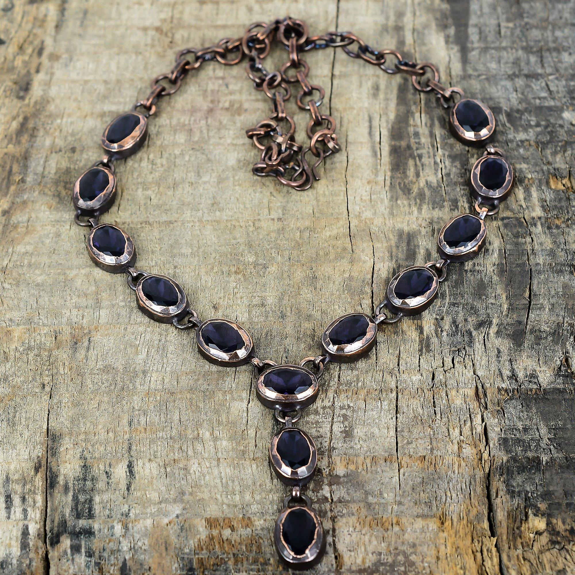 Faceted african amethyst necklace electroformed copper necklace handmade jewelry gemstone necklace adjustable chain necklace gifts for her