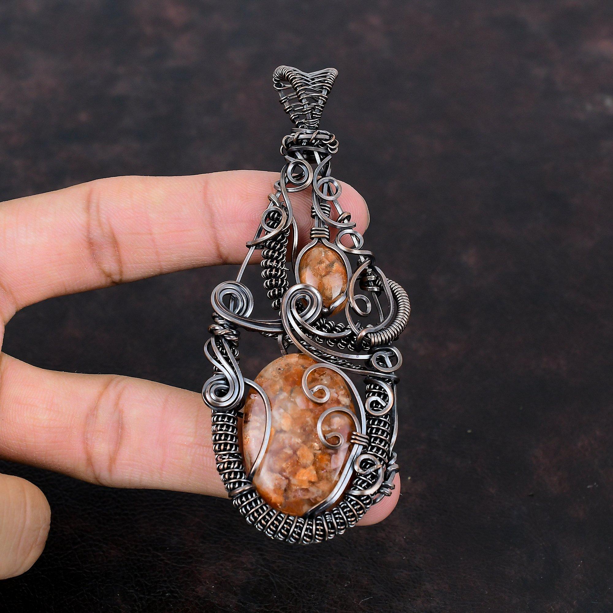 Sunstone Pendant Copper Wire Wrapped Pendant Original Gemstone Jewelry Handmade Pendant Antique Pendant Copper Wire Jewelry Anniversary Gift