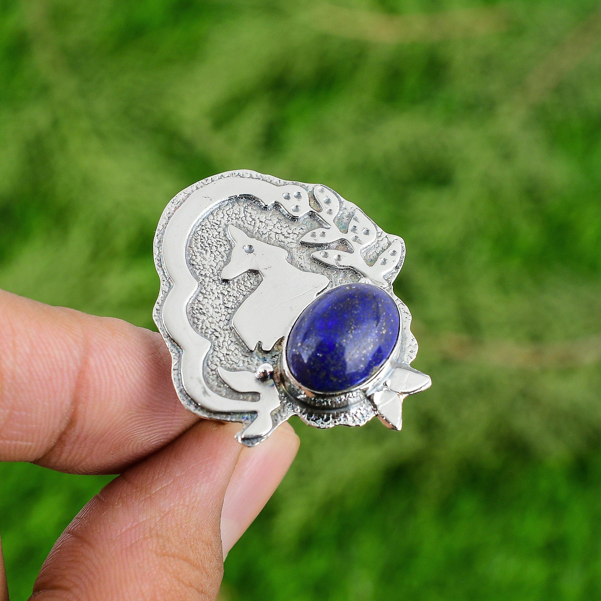 Oval Natural Lapis Lazuli Sister Multi Stone Handmade Ring Jewelry 925 Silver