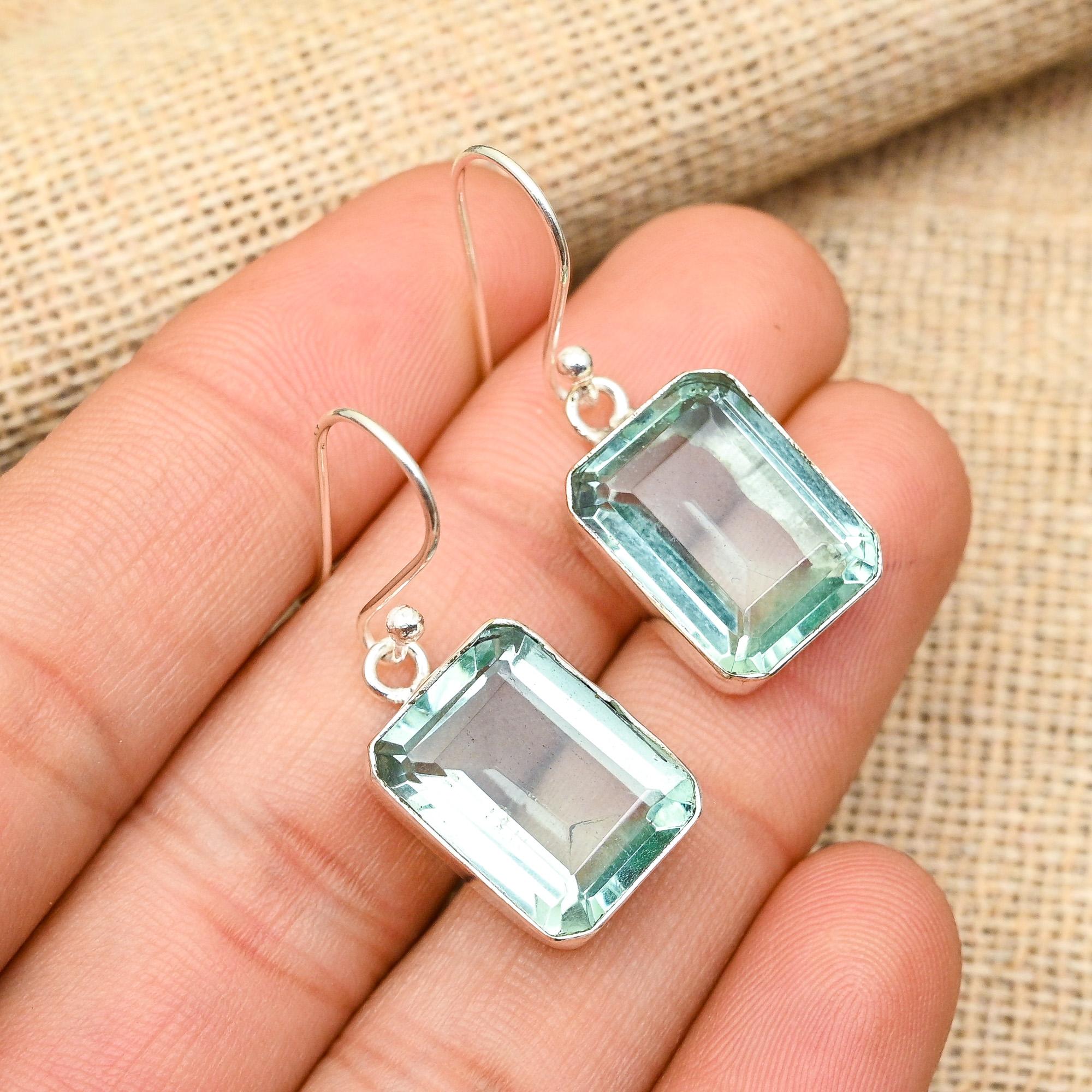 Dazzling Aqua Apatite Gemstone Handmade 925 Solid Sterling Silver Jewelry Earrings For Wedding Gift