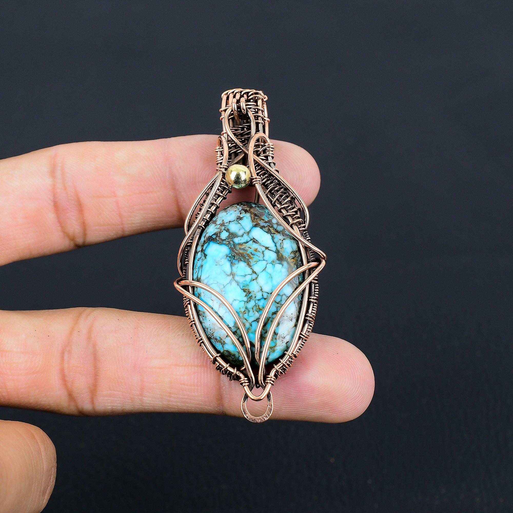 Türkis Edelstein handgemachte reine Kupferdraht gewickelt wundervoller Schmuck Anhänger