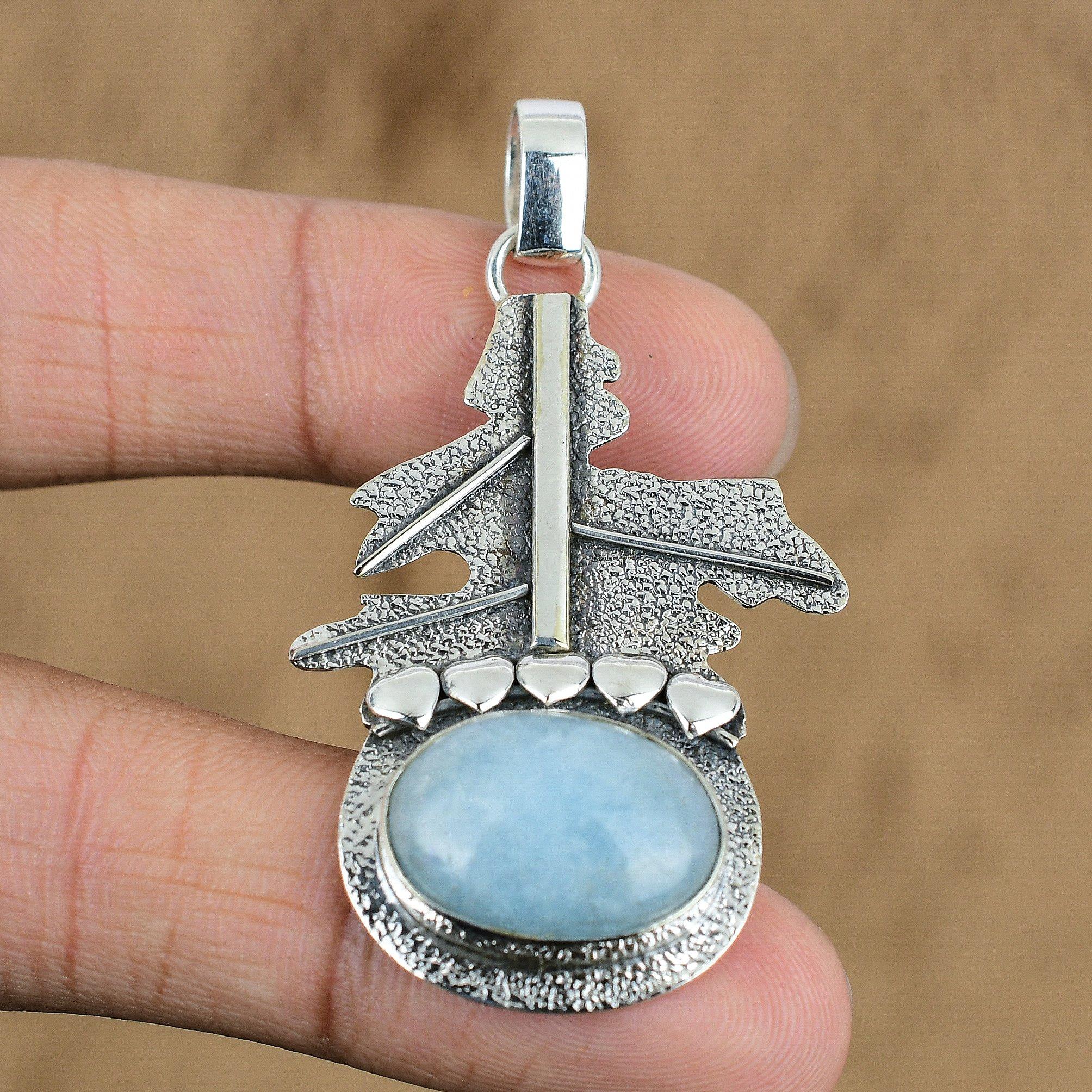 Natürlicher Aquamarin Edelstein Anhänger 925 Sterling Silber Indischer Schmuck für Mädchen