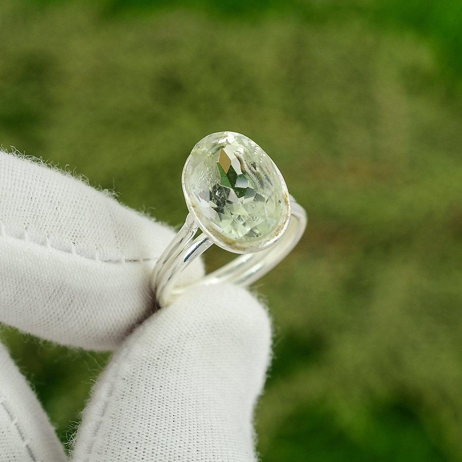 Friendship Day Sale 925 Silver Green Amethyst Gemstone Bezel Solitaire Ring US 7