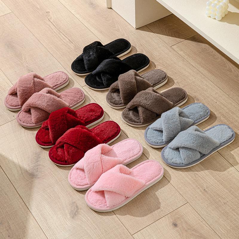 Autumn and Winter Plush Women's Slippers, Indoor Anti Slip Wooden Floor, Couple's Shoes for Warmth