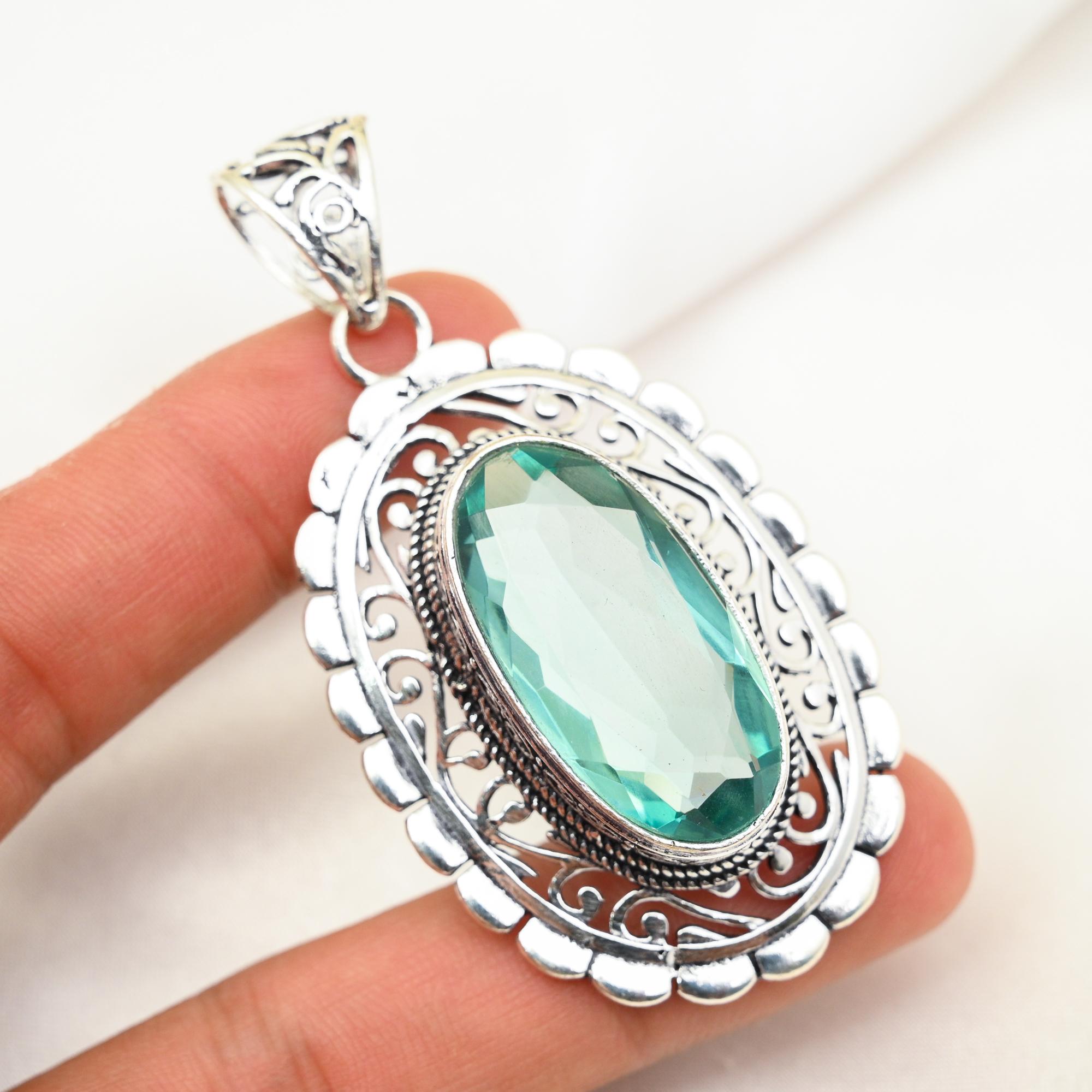 Aqua Apatite Pendant, 925 Solid Sterling Silver Pendant Handmade Gemstone Jewelry, Gifts For Wife Brand New Pendant