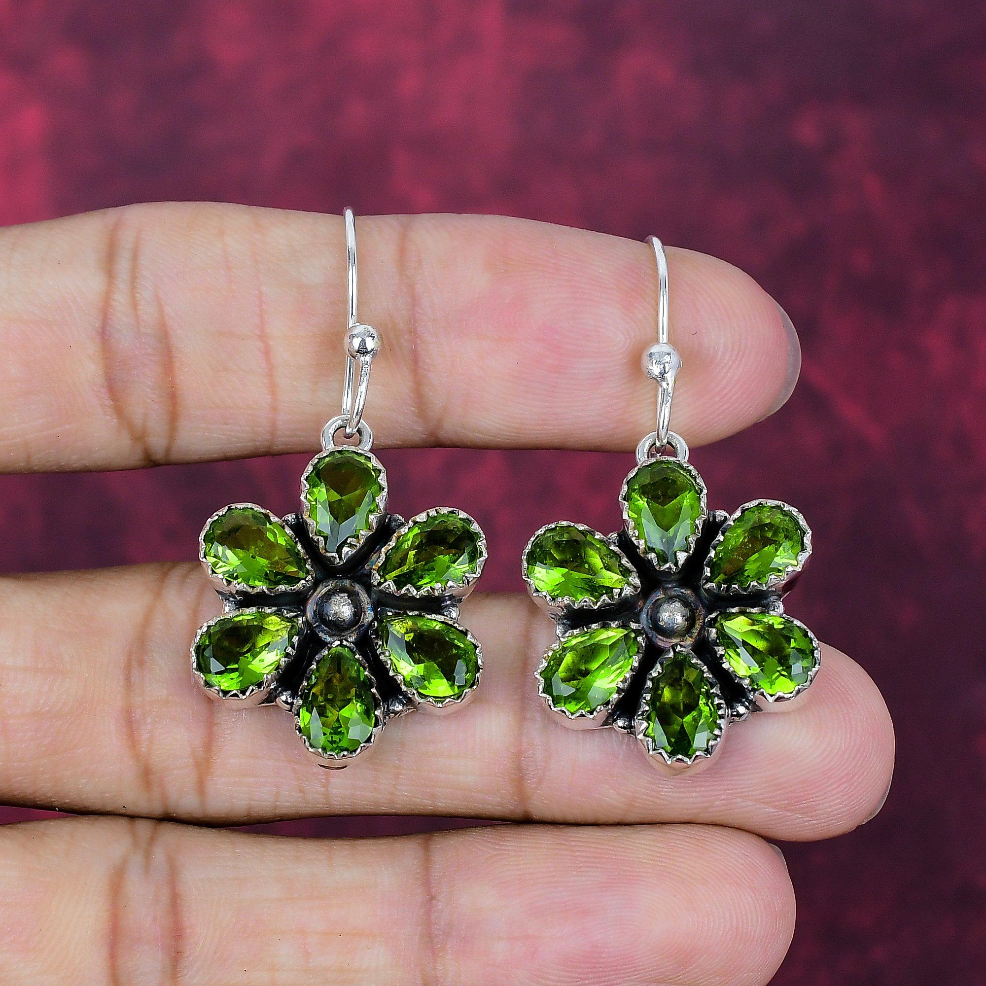 Peridot Earrings, Gemstone Handmade 925 Sterling Silver Earring Jewelry, For Thanksgiving