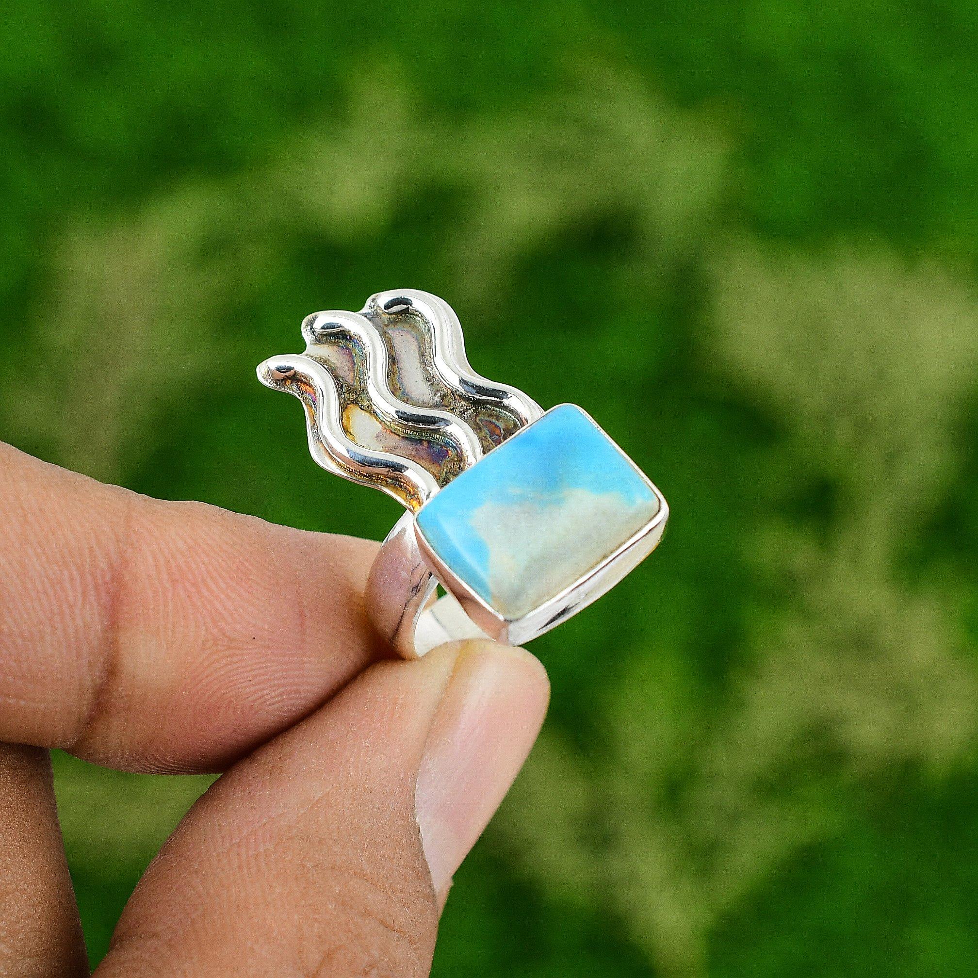 Natural Sleeping Beauty Turquoise Multi Stone Blue Ring Size 7.75 925 Silver