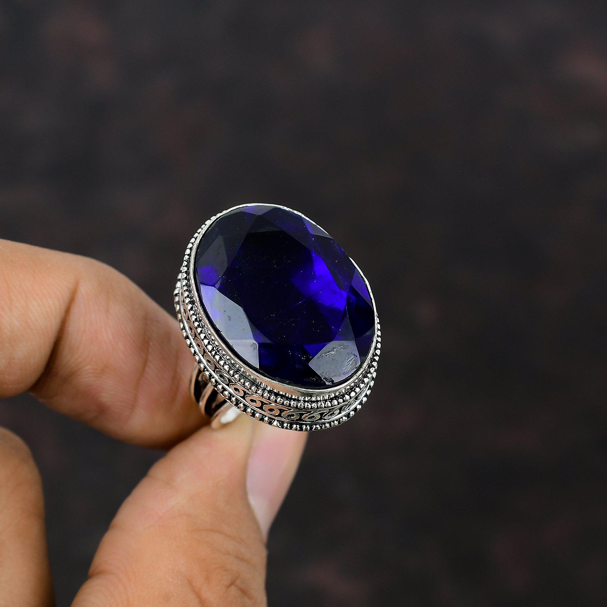 Faceted Tanzanite Quartz Ring 925 Sterling Silver Ring Vintage Jewelry Natural Gemstone Handmade Ring Gift For Mother Available In Ring Size