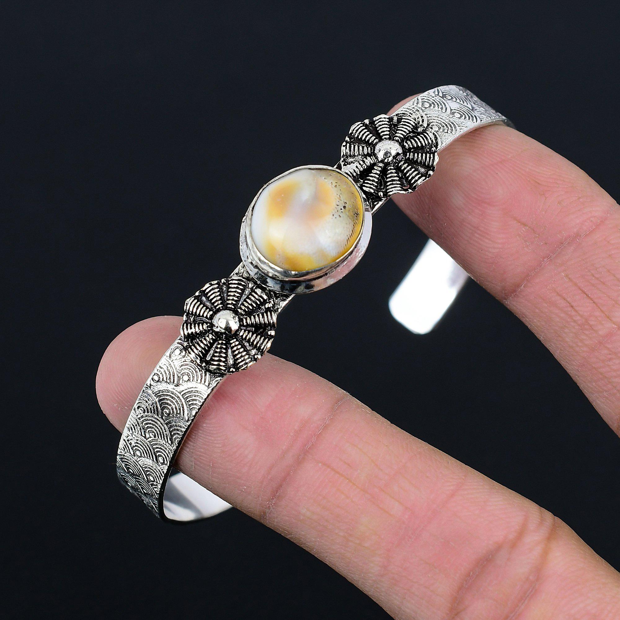Gift For Women Bangle Adjustable 925 Silver Natural Shiva Eye Shell Gemstone