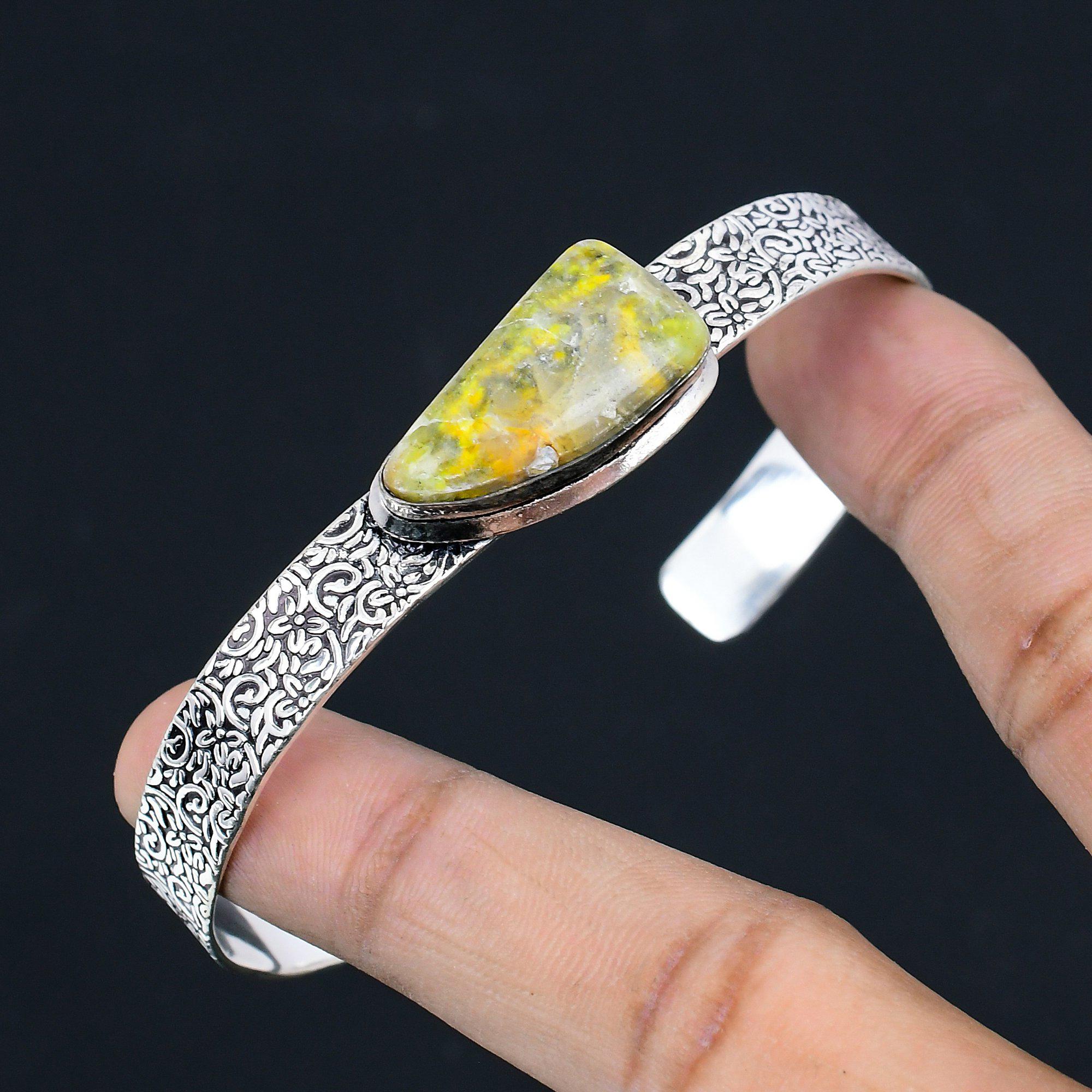 Offre Halloween Pierre Jaspe Abeille 925 Argent Sterling Nouveau Bracelet Manchette