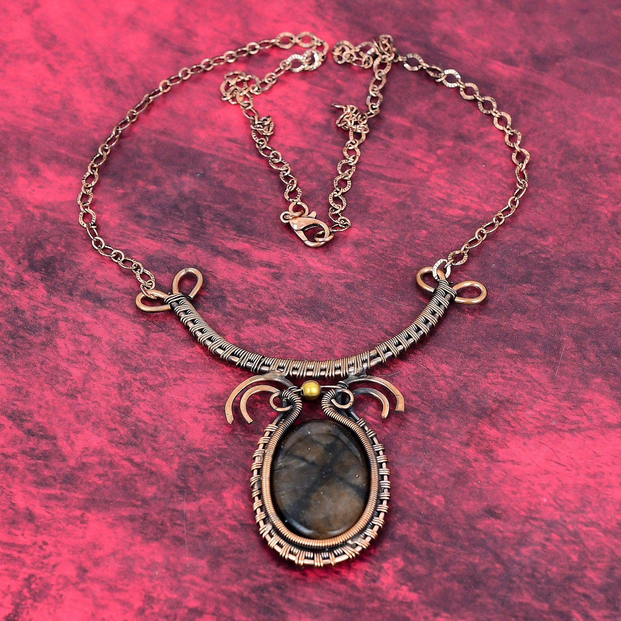 Chiastolite necklace copper wire wrapped gemstone necklace adjustable chain necklace handmade jewelry birthstone necklace anniversary gifts