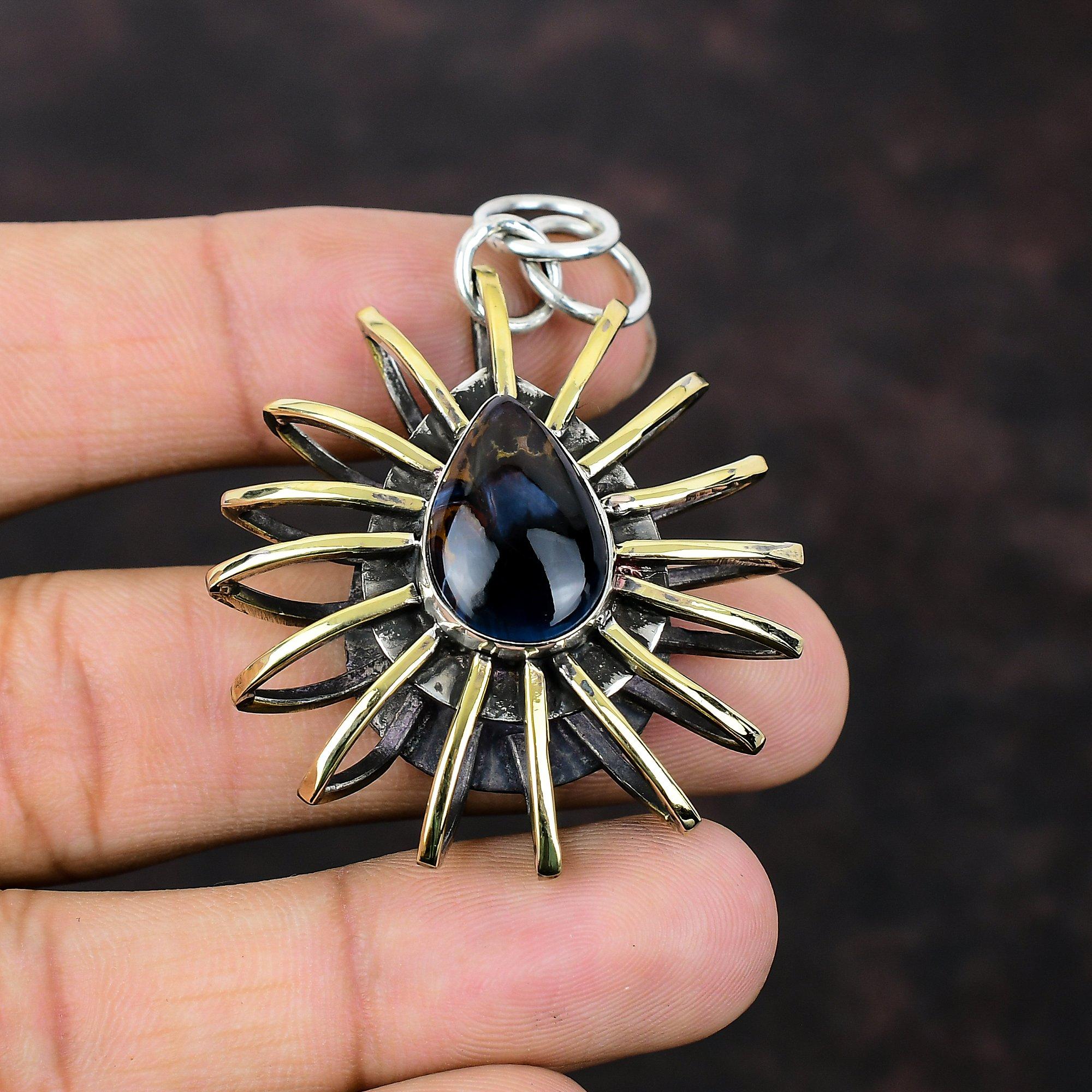 Pietersite Pendant Gemstone Jewelry 925 Sterling Silver Pendant Handmade Cage Jewelry 18K Gold Plated Pendant Gift For Friend Decent Pendant