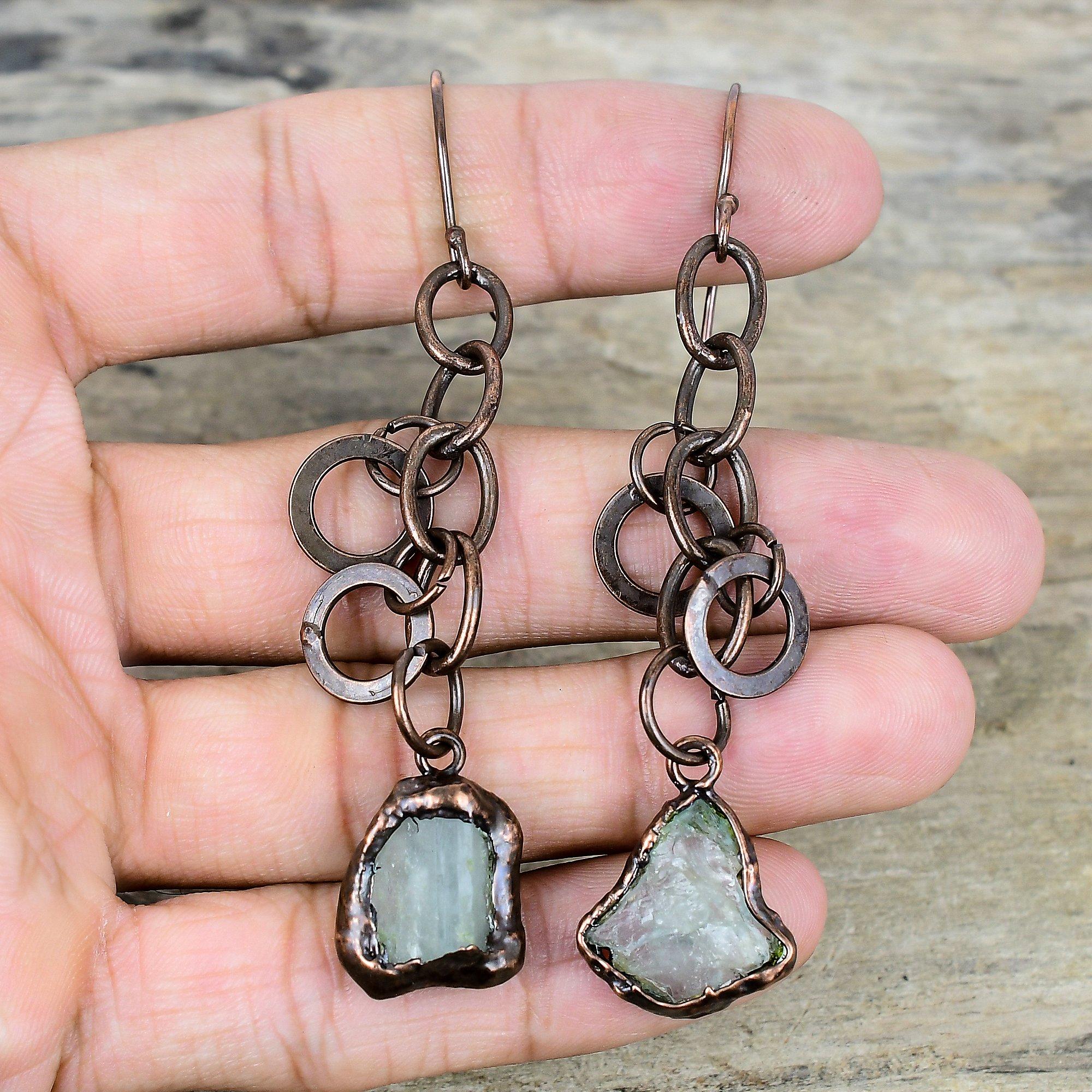 Aquamarine Rough Earring Electroformed Copper Earrings Gemstone Handmade Jewelry Designer Earring Electroformed Copper Jewelry Wedding Gifts