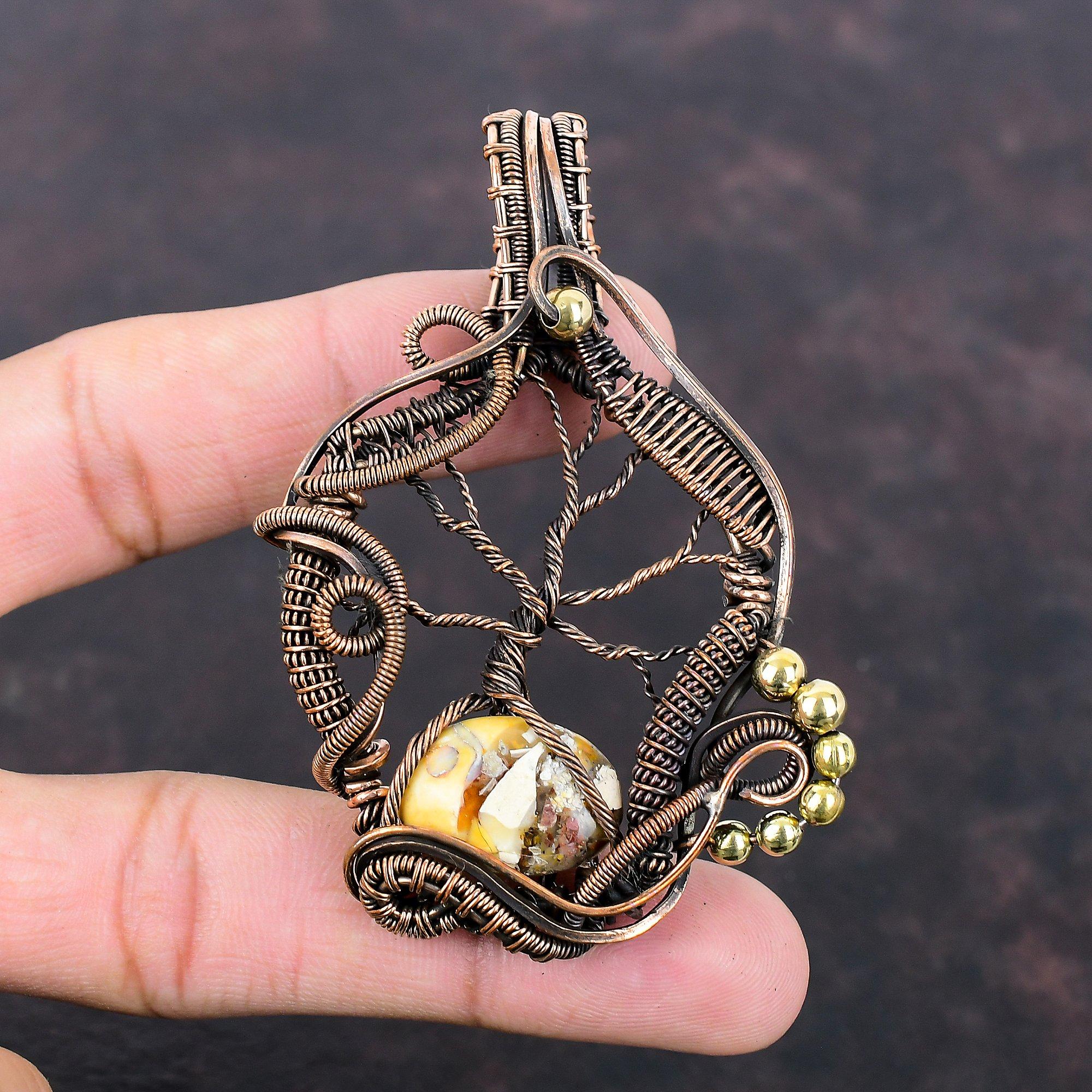 Tree Of Life Brecciated Mookaite Pendant Copper Wire Wrapped Jewelry Handmade Pendant Gemstone Jewelry Copper Wire Wrap Pendant Gift For Mom