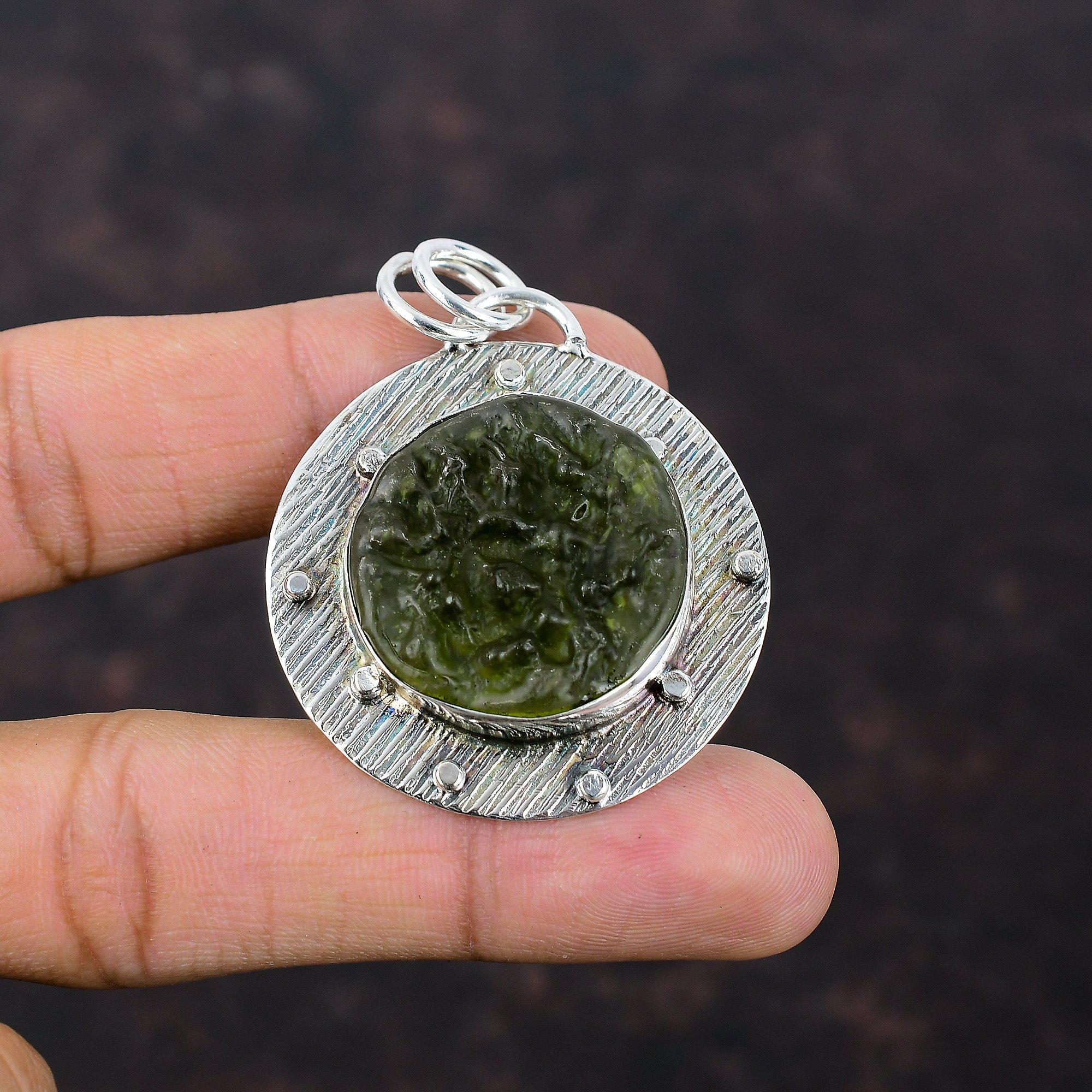 Moldavite Pendant Handmade Wonderful Jewelry 925 Sterling Silver Pendant High Quality Gemstone Jewelry Gift For Mother Healing Stone Pendant