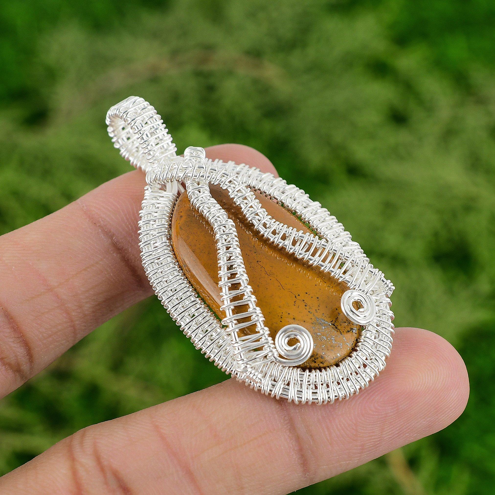 Honey Dendrite Opal Gemstone 925 Sterling Silver Bezel Wire Wrap Pendant Jewelry