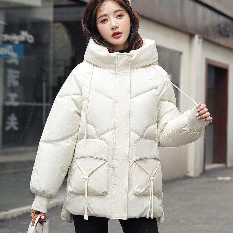 Winter Women Warm Thick Hooded Down Coat Casual Loose Cotton Padded Jacket Mid-Length Outerwear