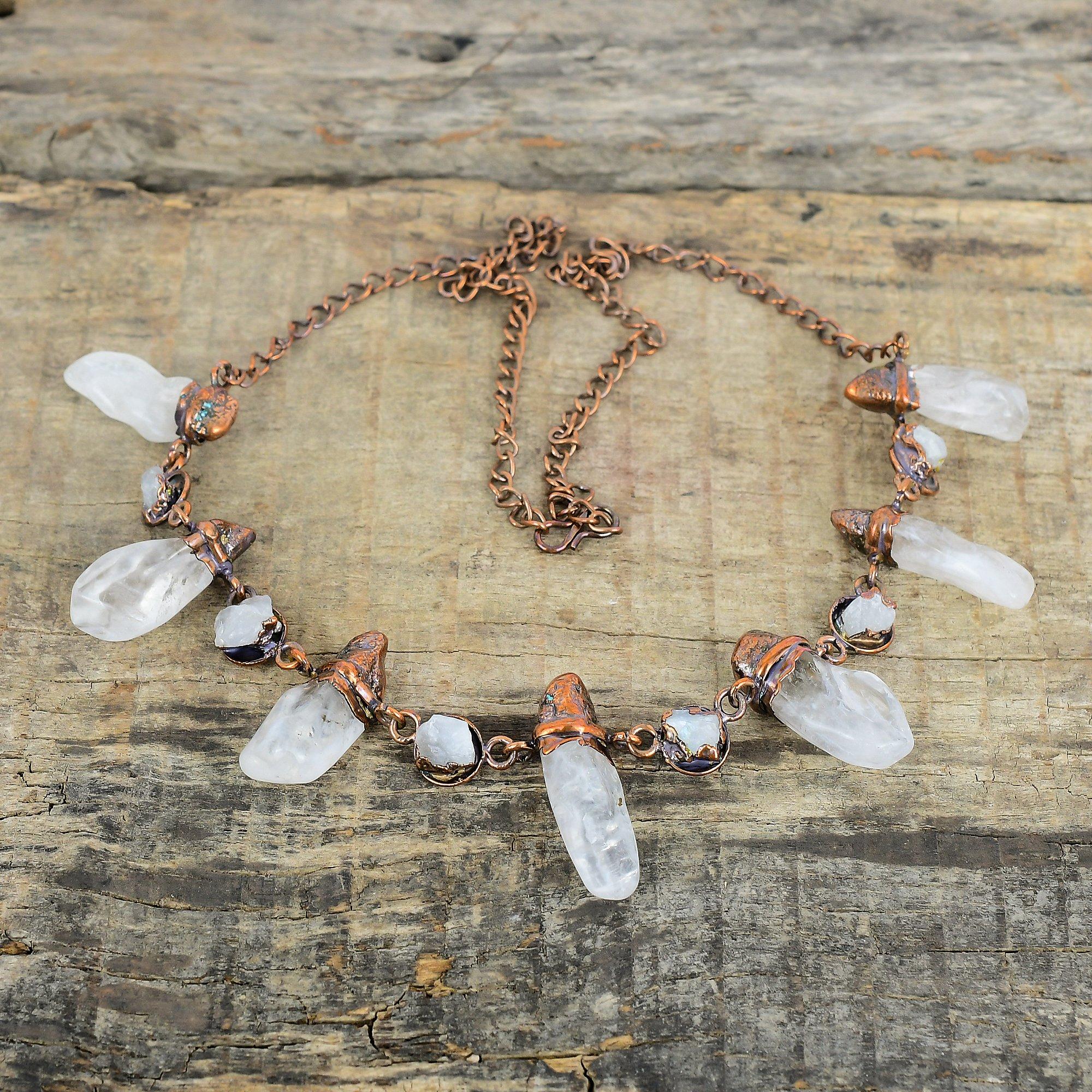 Collier Pierre de Lune Arc-en-ciel Brut Collier Cuivre Électroformé Collier Chaîne Réglable Collier Cuivre Bijoux Faits Main Collier Pierre Précieuse Pour Cadeaux