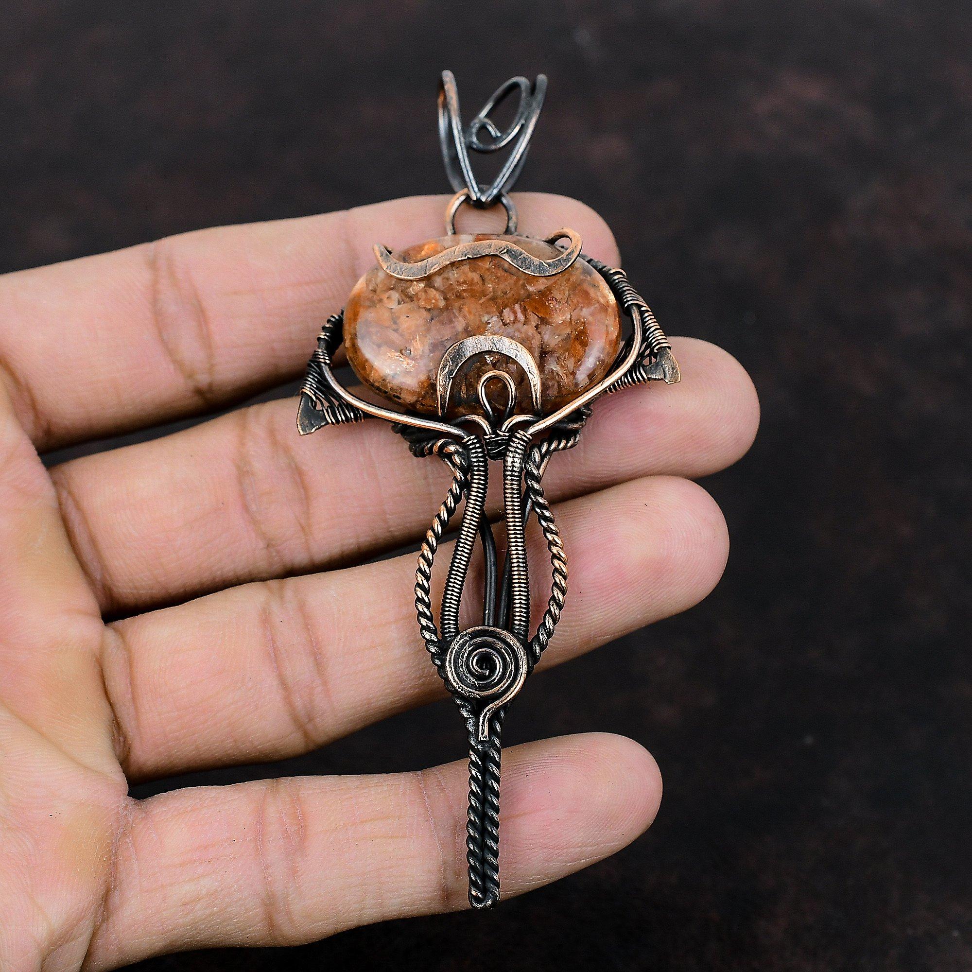 Sunstone Pendant Copper Wire Wrapped Pendant Natural Gemstone Pendant Wire Wrapping Jewelry Handmade Amazing Pendant Copper Jewelry For Gift