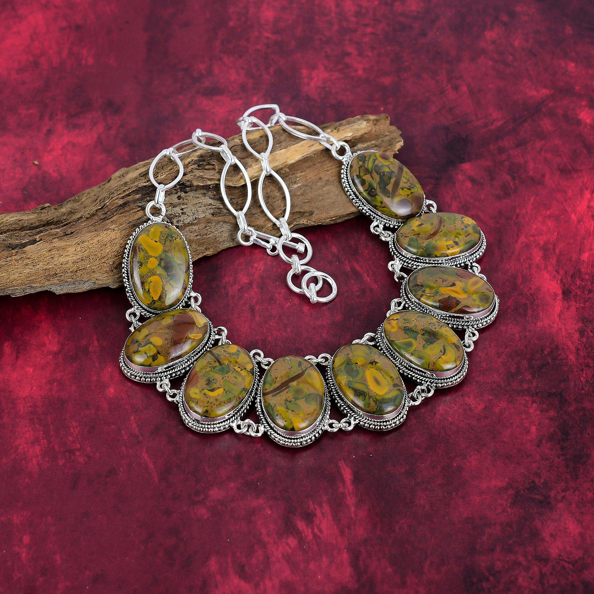 Fruit Jasper 925 Solid Sterling Silver Necklace with Adjustable Chain, Handmade Gemstone Jewelry Necklace For Memorial Day