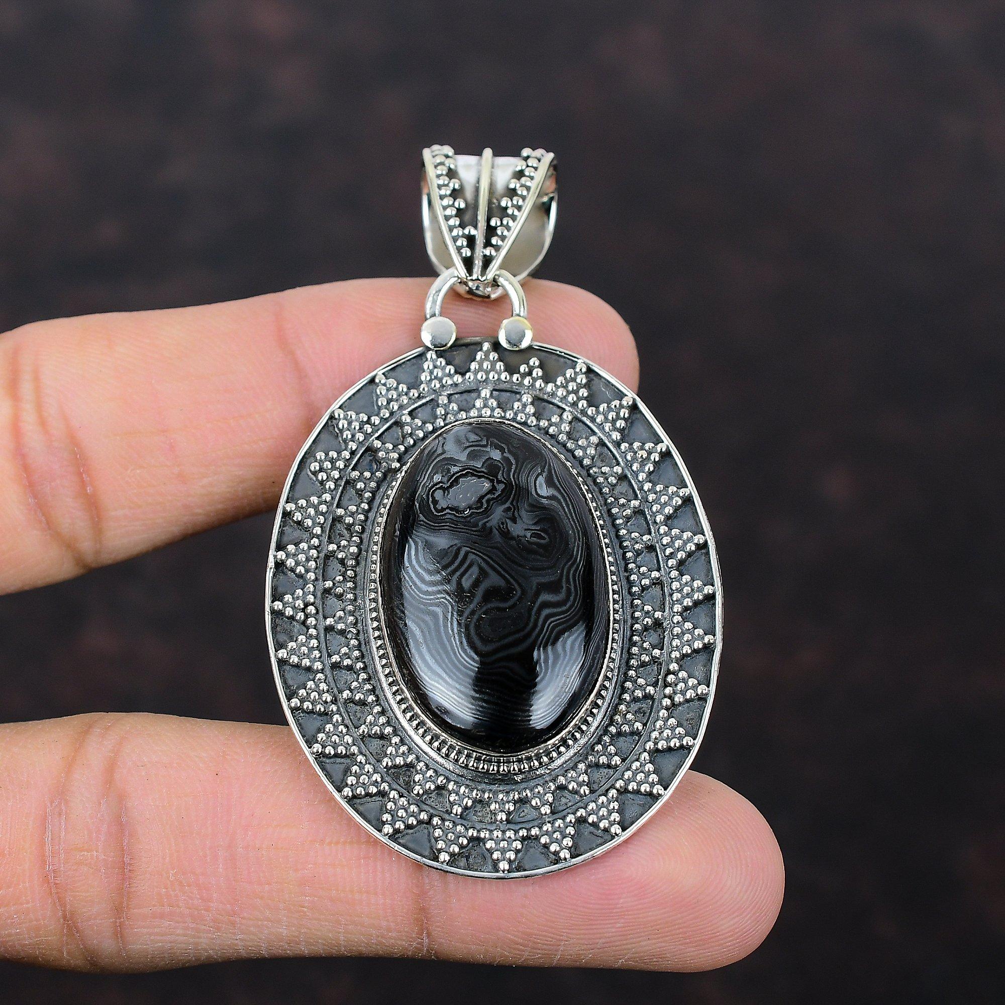 Psilomelan Hänge Vintage Smycken 925 Sterling Silver Hänge Fantastiska Ädelstenssmycken Handgjort Hänge Gåva Till Mor Födelsestenssmycken