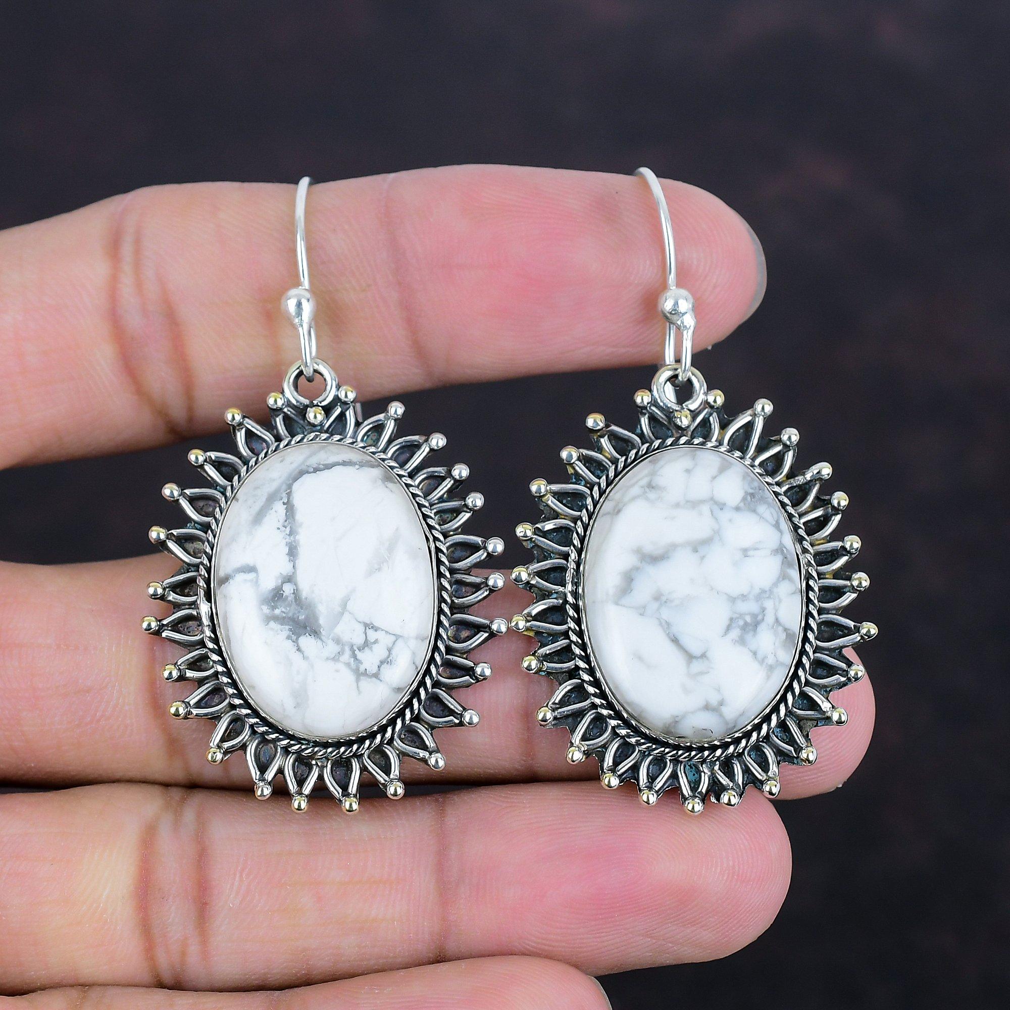 Howlite Earring Genuine Gemstone Earring 925 Sterling Silver Earrings Dangle Earring Handmade Silver Jewelry Gifts For Women Howlite Jewelry
