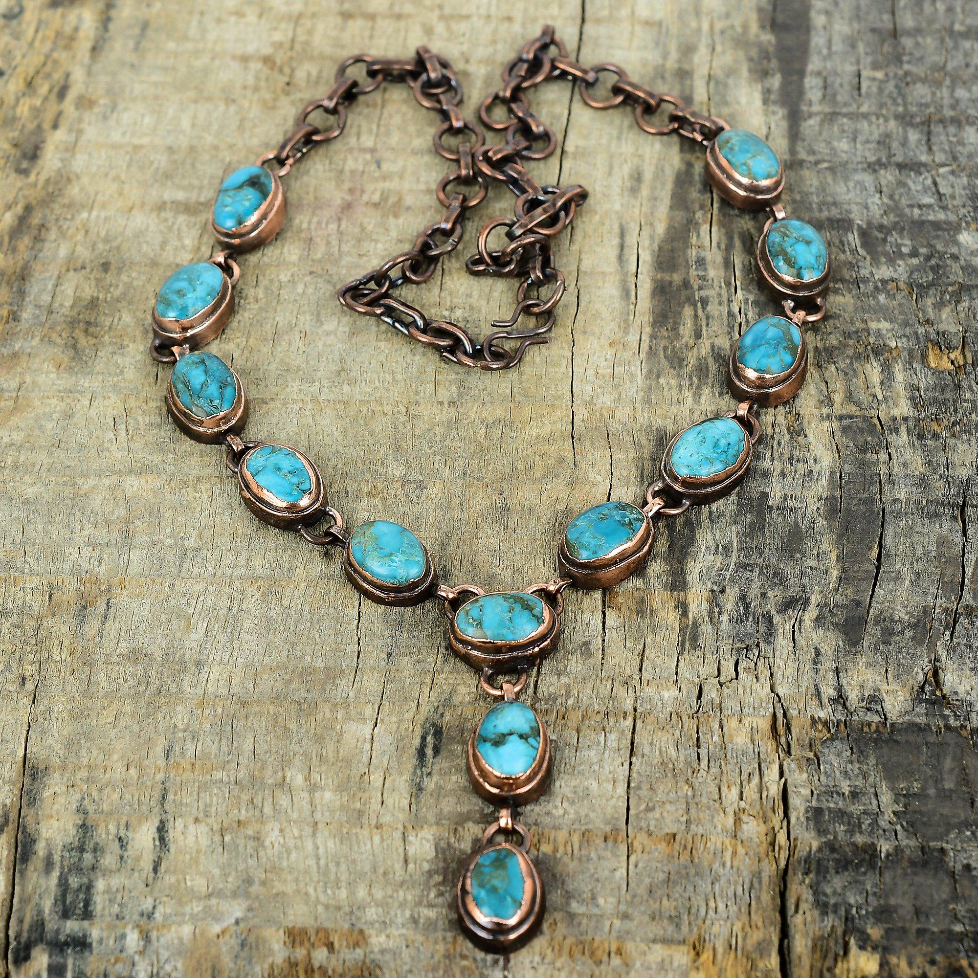 Tibetan turquoise necklace electroformed copper necklace adjustable chain necklace handmade electroformed jewelry gemstone necklace for gift