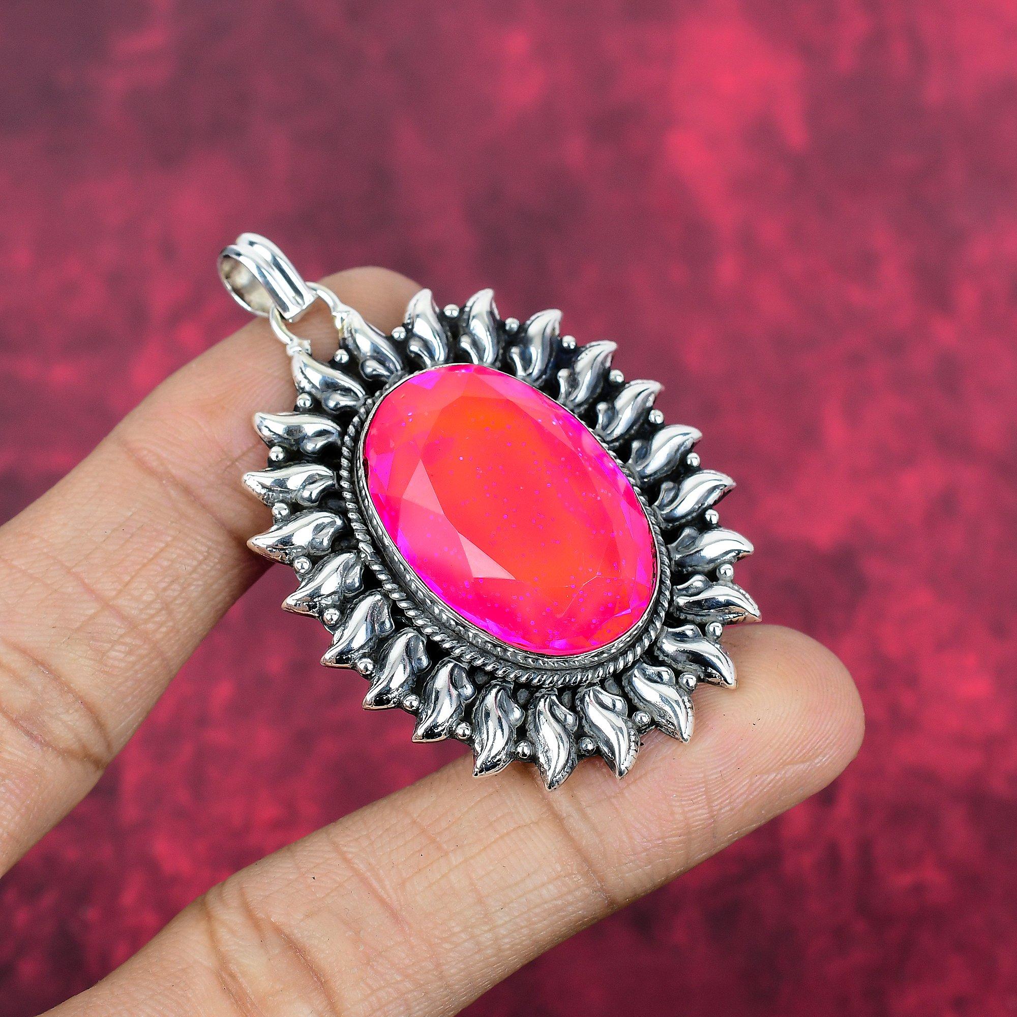 Różowy australijski opal 925 solidny srebrny wisiorek, ręcznie robiona biżuteria z kamieni szlachetnych, prezenty dla żony nowy wisiorek