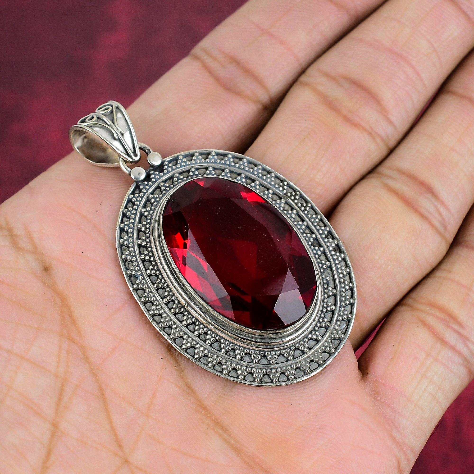 Roter Granat Edelstein Schmuck, 925 Sterling Silber Schmuck, handgemachter wunderschöner Anhänger als Jubiläumsgeschenk