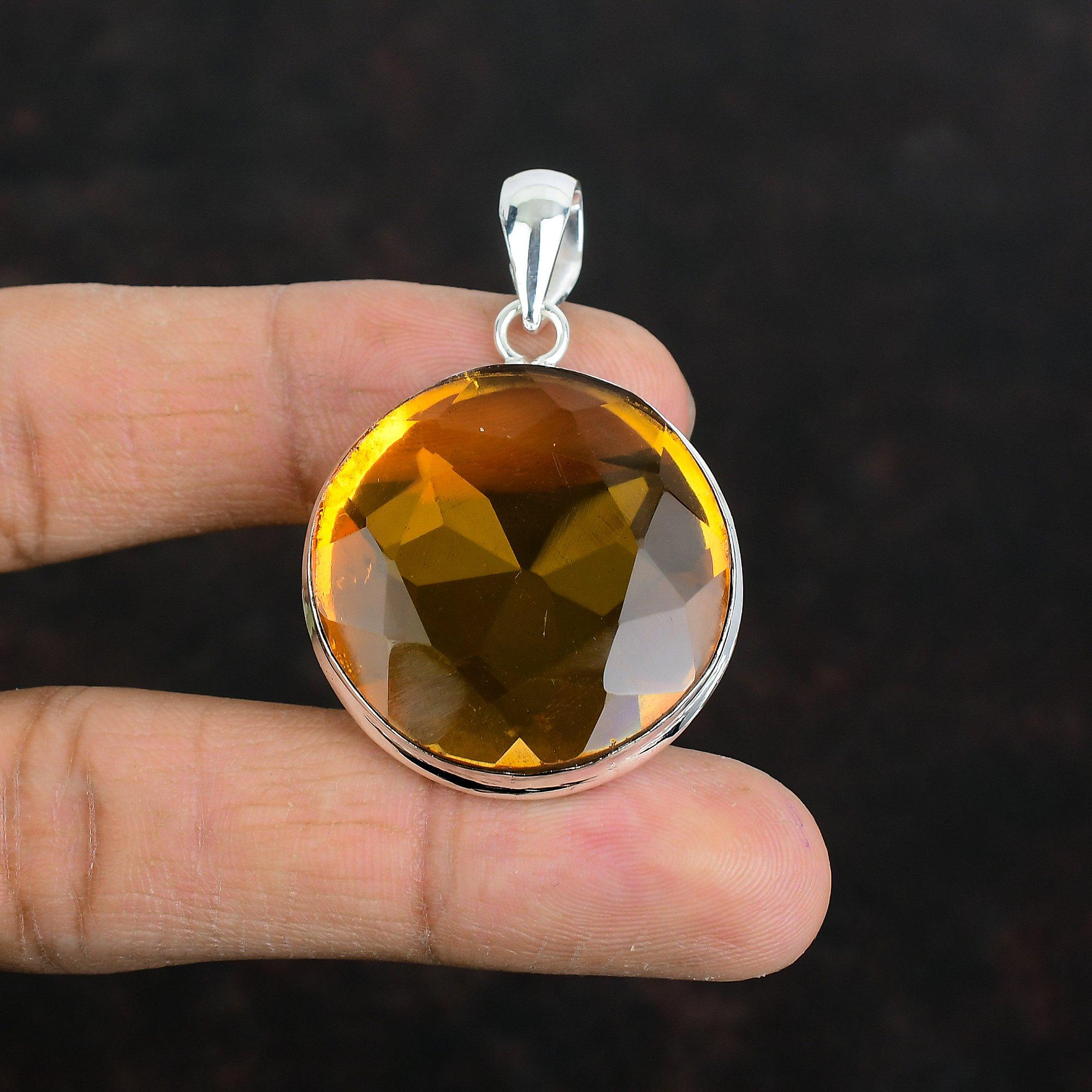 Faceted Citrine Pendant Genuine Gemstone Pendant 925 Sterling Silver Pendant Citrine Jewelry Handmade Pendant Gifts for Women Silver Jewelry