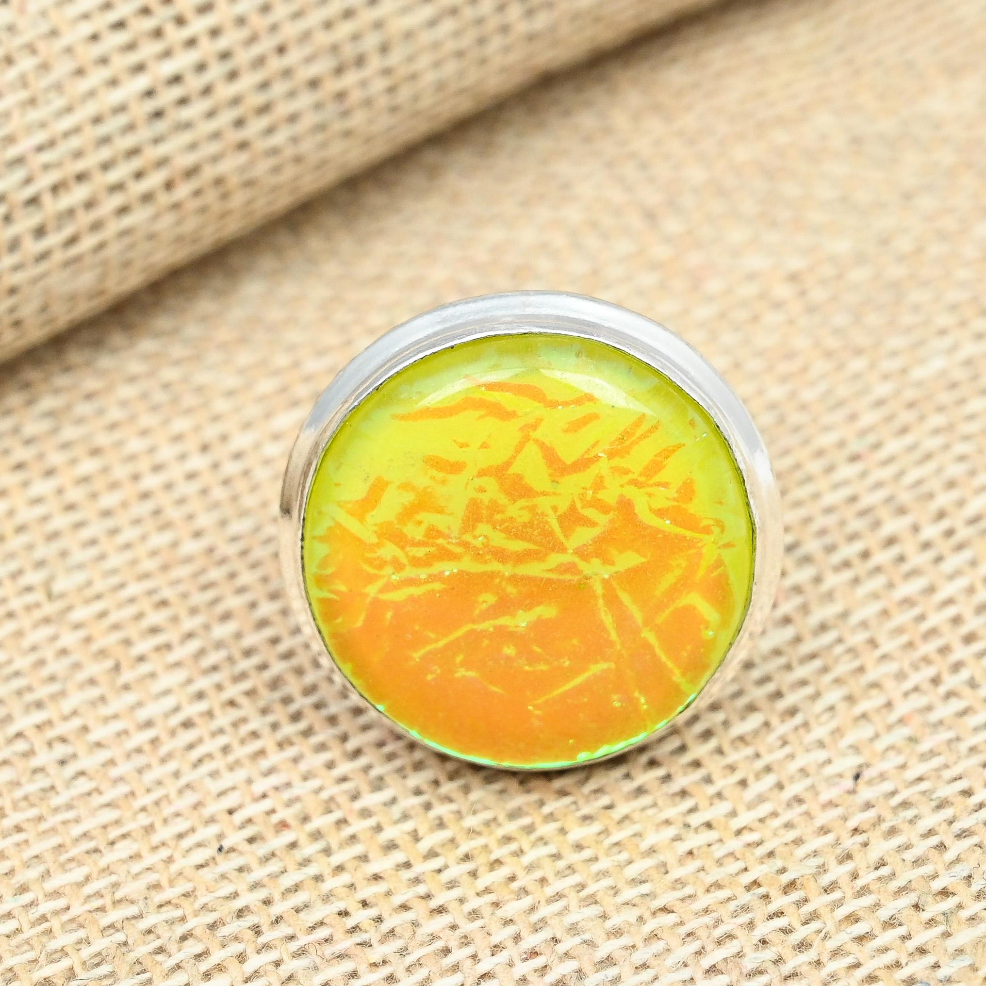 Inel cu piatră prețioasă opală triplet galben australian din argint 925 Bijuterii lucrate manual Cadou de Crăciun