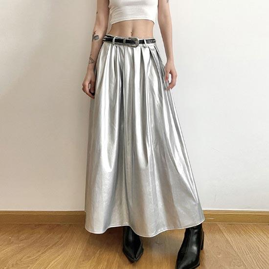 High-waisted Pleated Long Skirt for Women  Streetwear Punk Style Y2k Clothing Autumn Winter Fashion A-line Skirt Solid Color