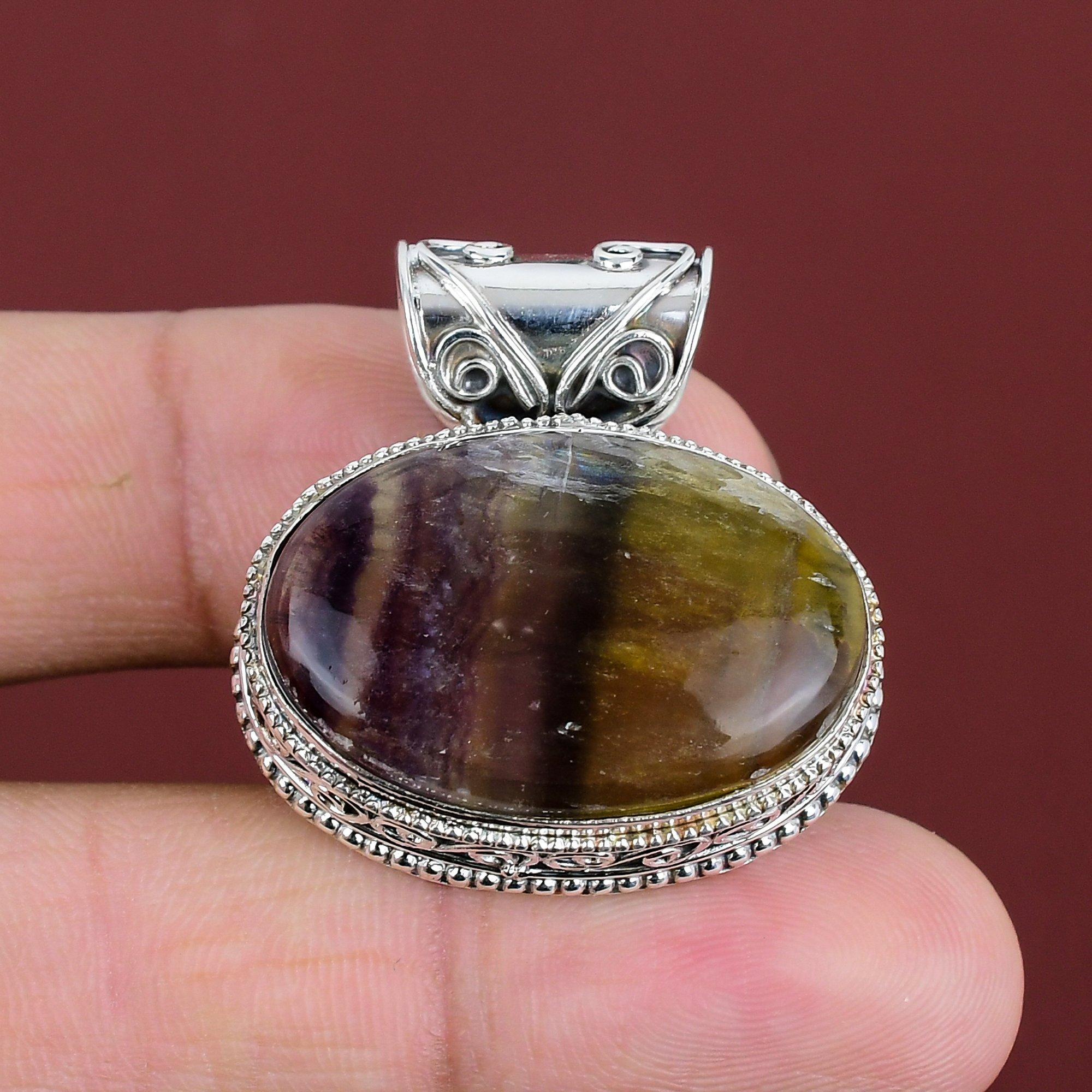Multi Fluorite Pendant Genuine Gemstone Pendant 925 Sterling Silver Pendant Brand New Jewelry Handmade Pendant Gifts For Mom Vintage Jewelry