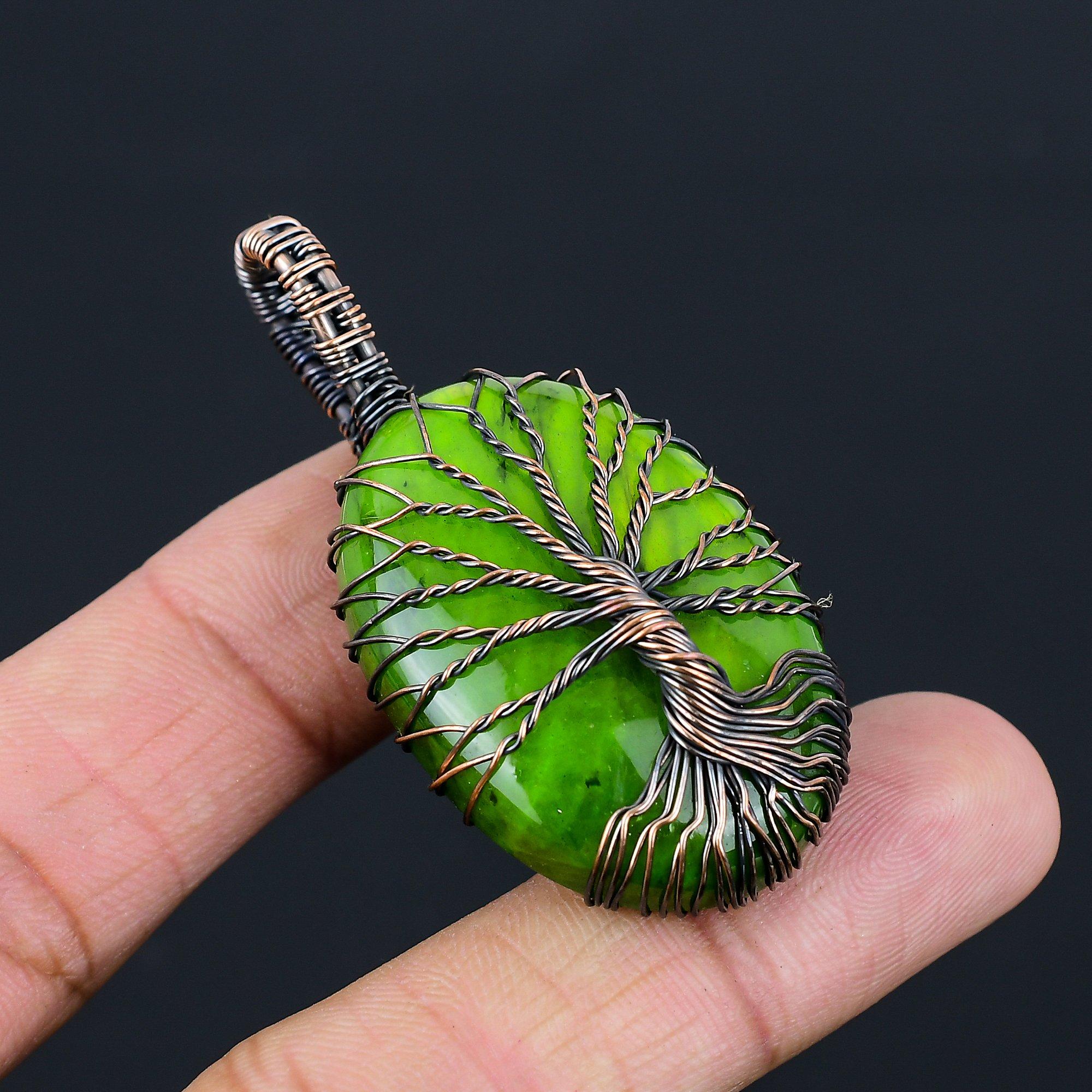 Baum des Lebens, grüner Flash-Labradorit, Edelstein, reiner Kupferdraht, umwickelt, handgefertigter Anhänger-Schmuck