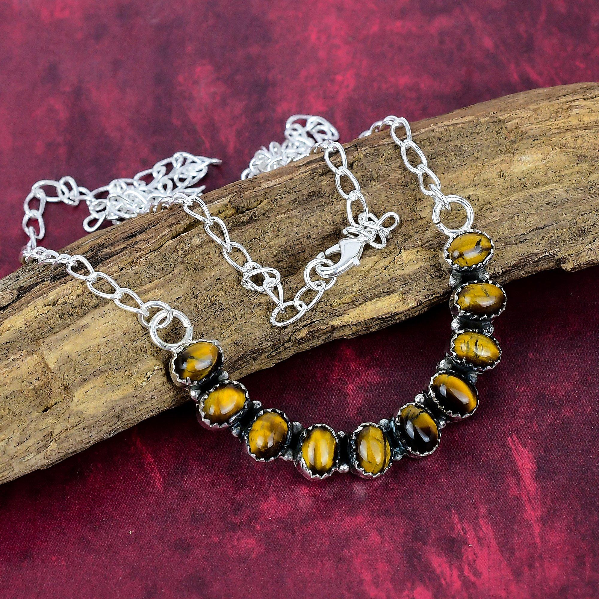 Tiger's Eye Handmade Gemstone  Necklace, 925 Solid Sterling Silver Beautiful Necklace Jewelry, Gift for Introverted