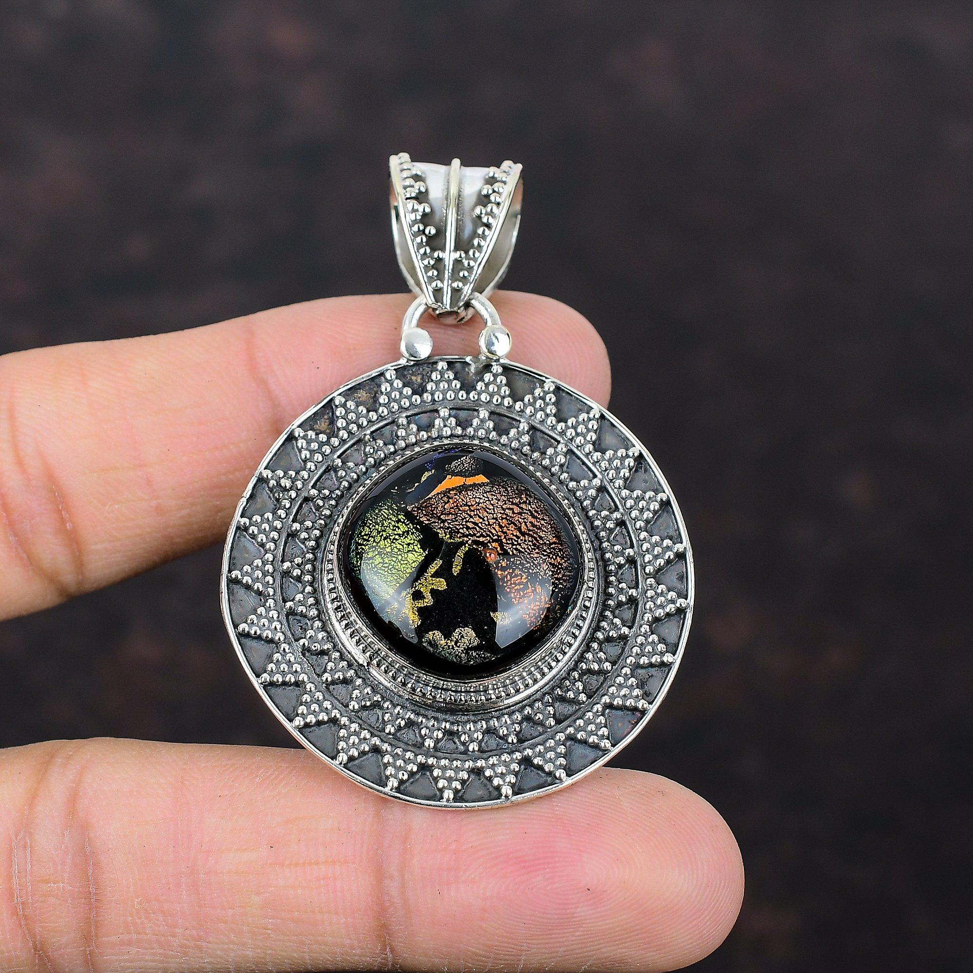 American Dichroic Glass Pendant Original Gemstone Jewelry 925 Sterling Silver Pendant Handmade Amazing Jewelry Vintage Pendant Gift For Wife
