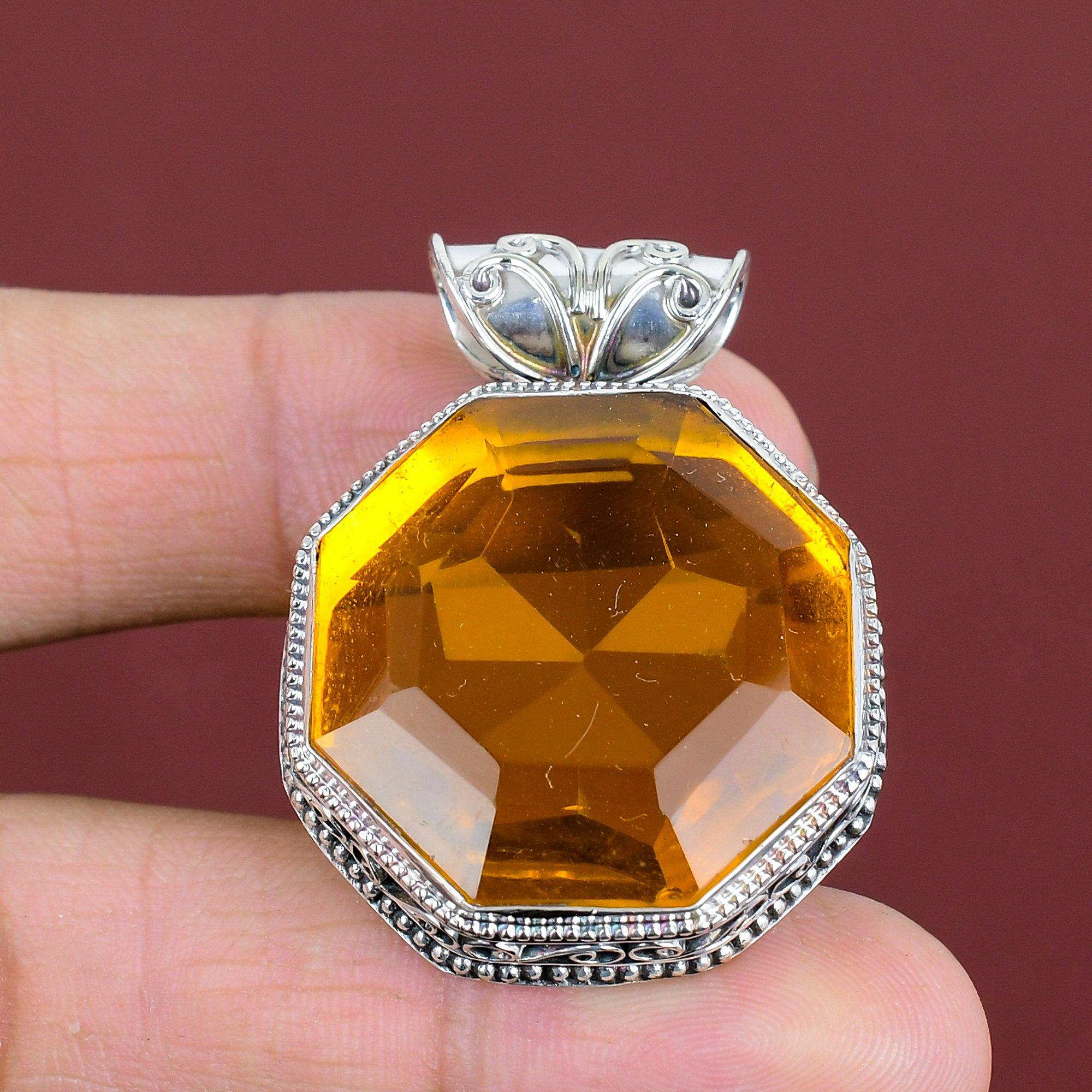 Faceted Citrine Pendant Original Gemstone Pendant 925 Sterling Silver Pendant Birthstone Jewelry Handmade Vintage Pendant Engagement Gifts