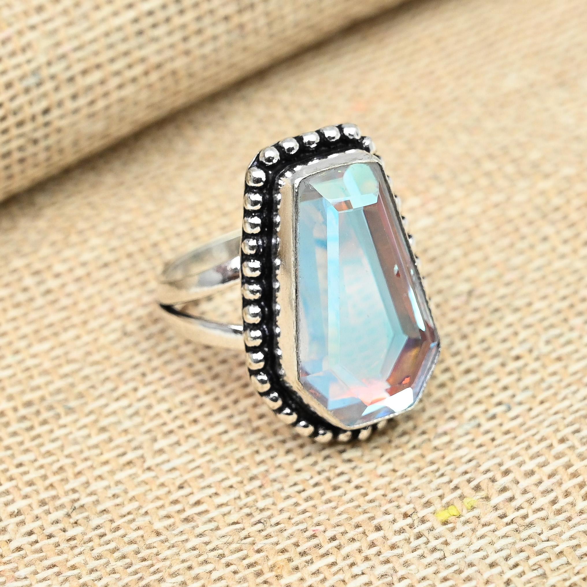 Regenbogen-Mystic-Topas-Edelstein, 925er-Sterlingsilber, handgefertigter Weihnachtsgeschenk-Ringschmuck