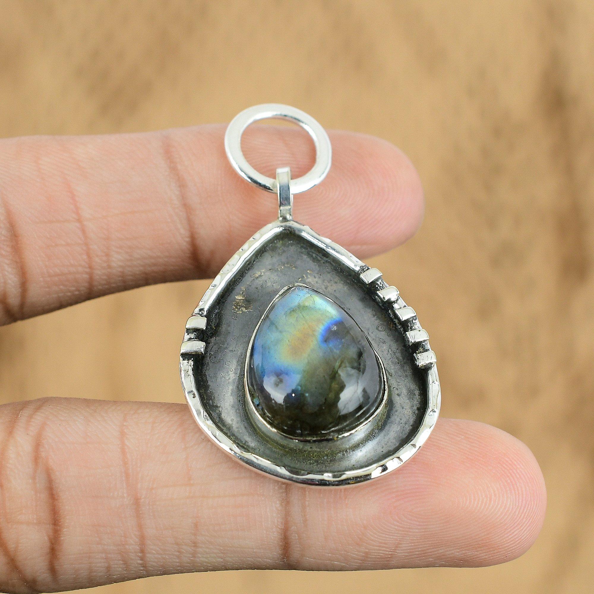 Pear Natural Labradorite Daughter Wedding Pendant Jewelry 925 Sterling Silver