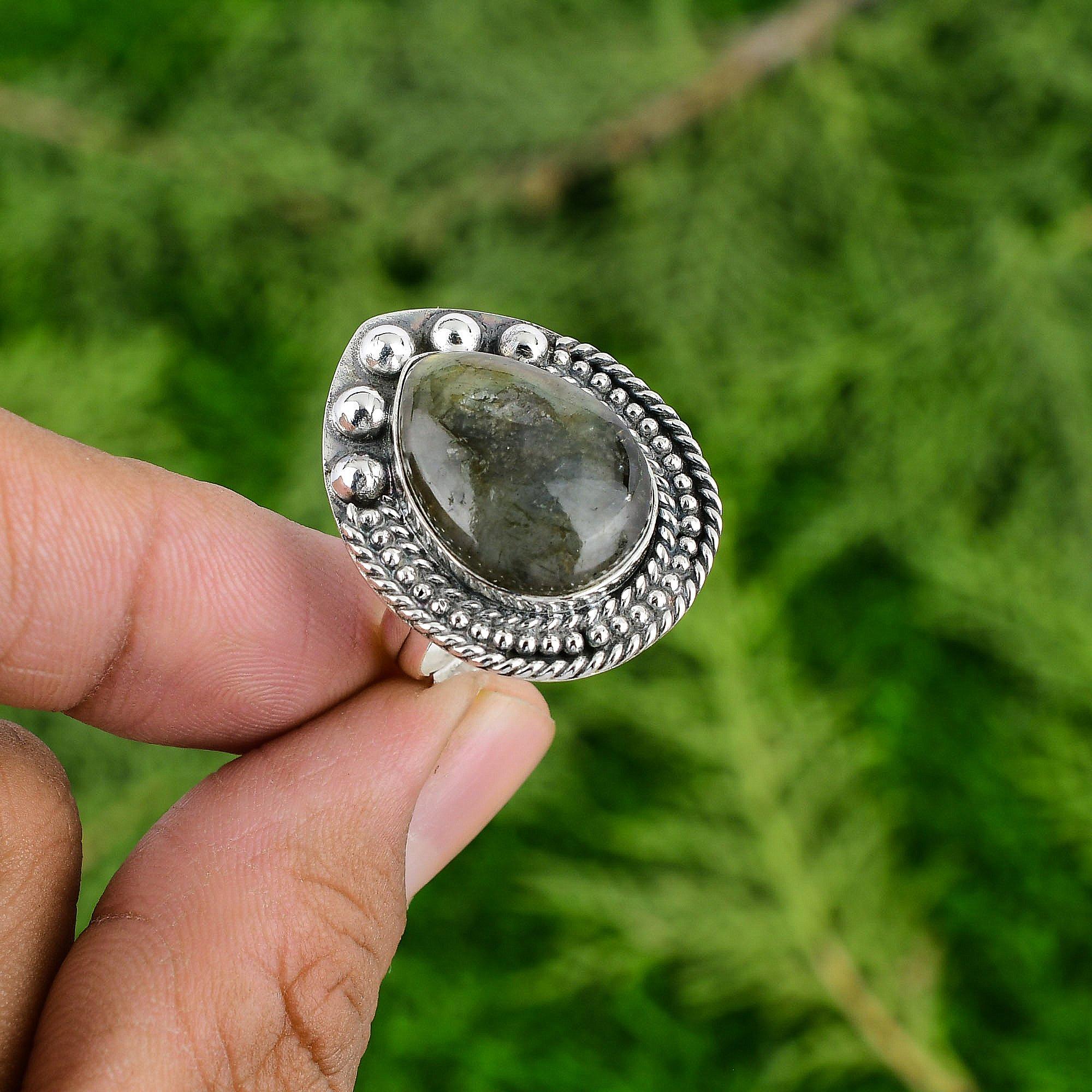 Pear Labradorite Stone Wedding Trendy Sister Ring Jewelry 925 Sterling Silver