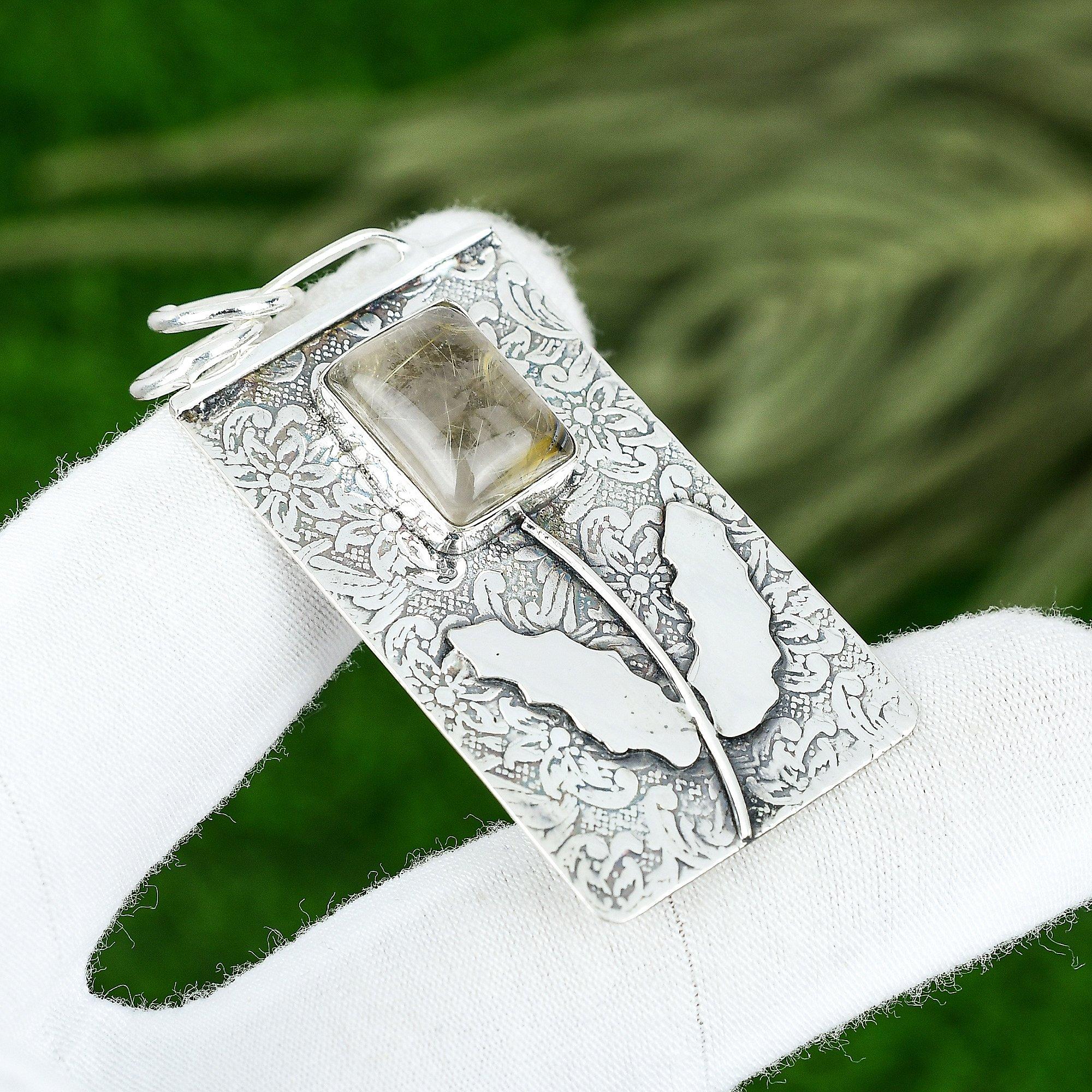 Memorial Day Angebot 925 Silber Goldener Rutil Edelstein Hochzeit Ehefrau Lünette Anhänger