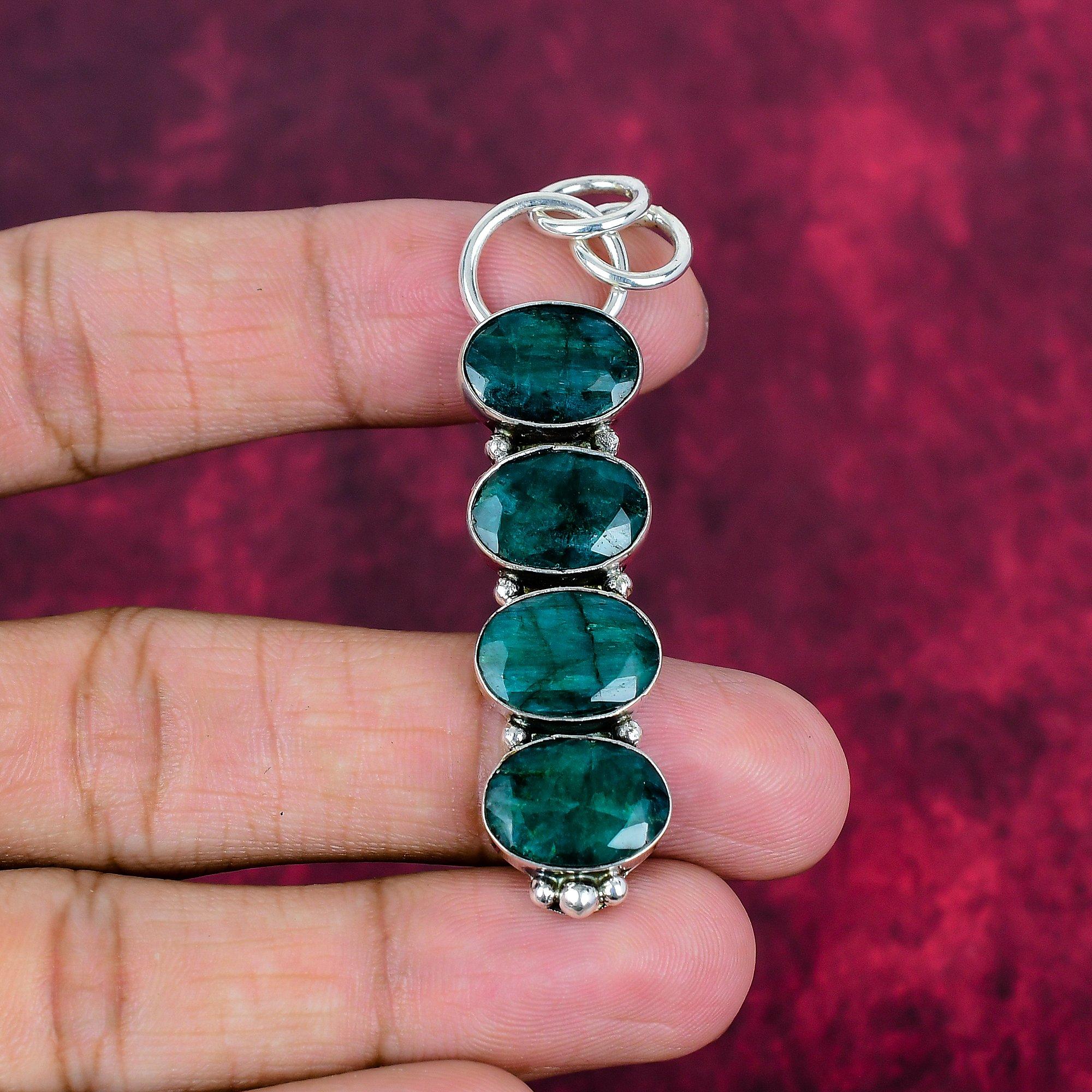 Emerald Pendant, 925 Sterling Silver Pendant Gemstone Jewelry, Handmade Pendant Amazing Jewelry, Gift For Her