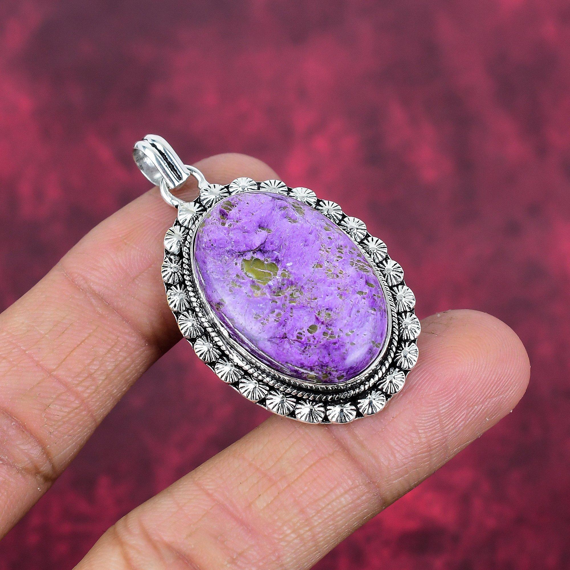 Bijou en pierre précieuse pupurite, pendentif en argent sterling 925, magnifique bijou fait main pour femme