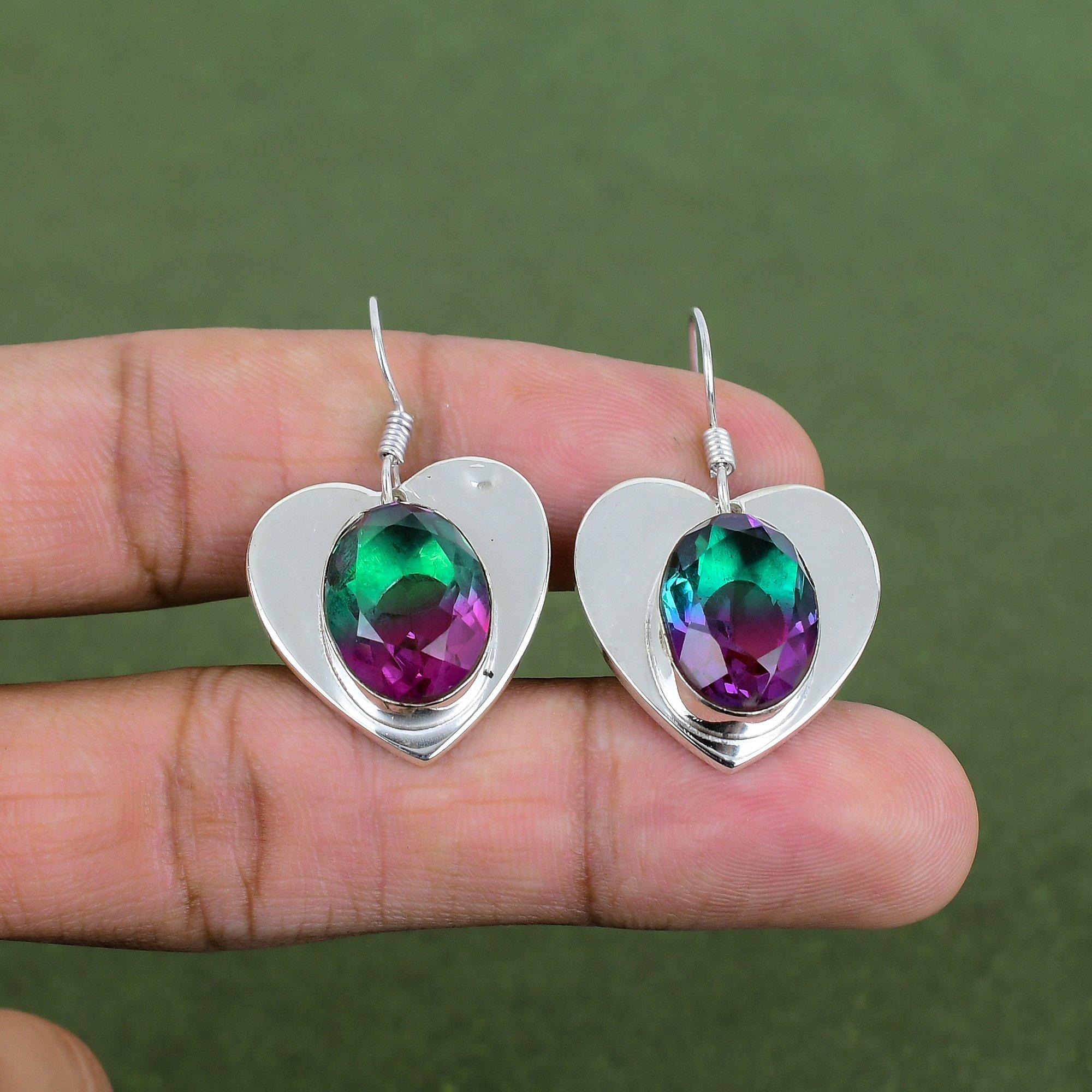 Fasetterad Multi Turmal Örhänge 925 Sterling Silver Örhänge Handgjorda Äkta Ädelstensörhängen Naturlig Multi Turmal Smycken Gåvor Till Hustru