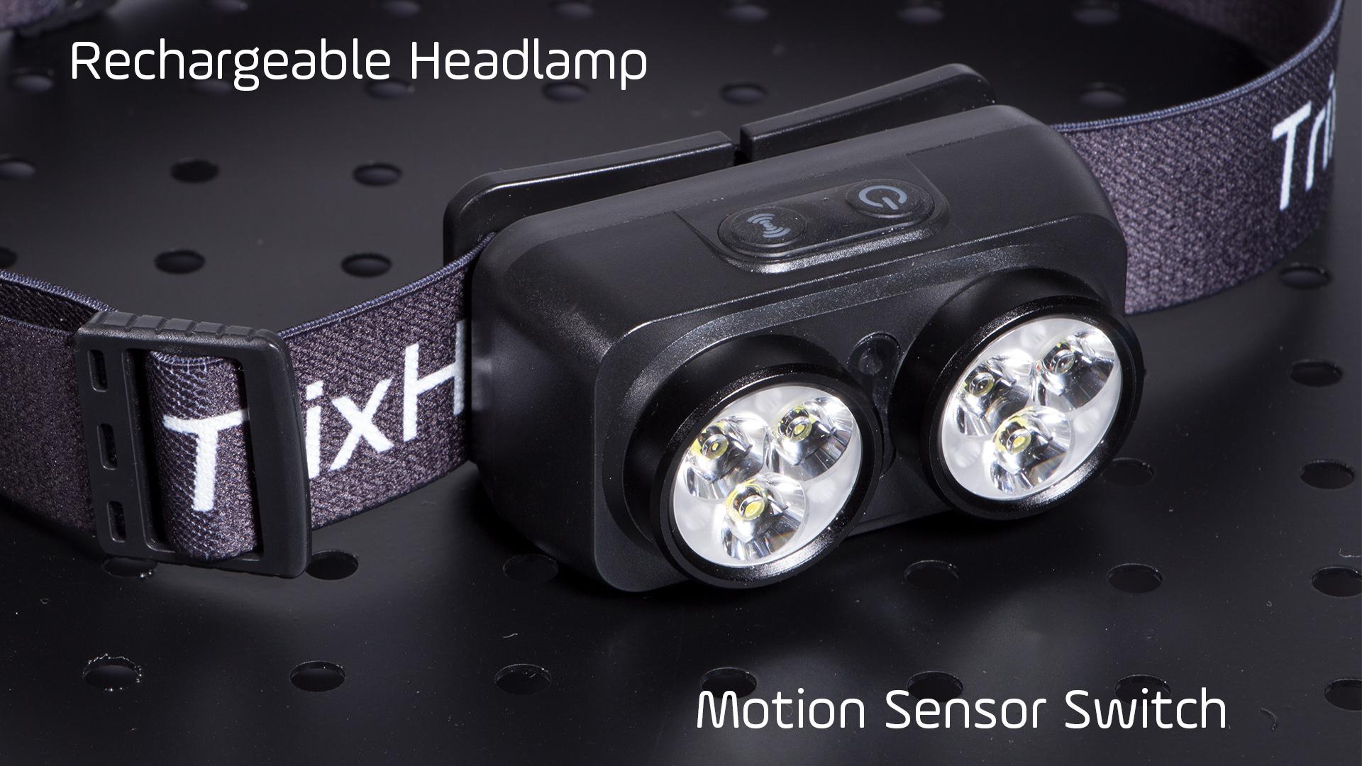 LED Rechargeable Headlamp with Motion Sensor Dual Head Lamp Flashlight 1500 Lumen Super Bright USB-C Charging Waterproof Headlight