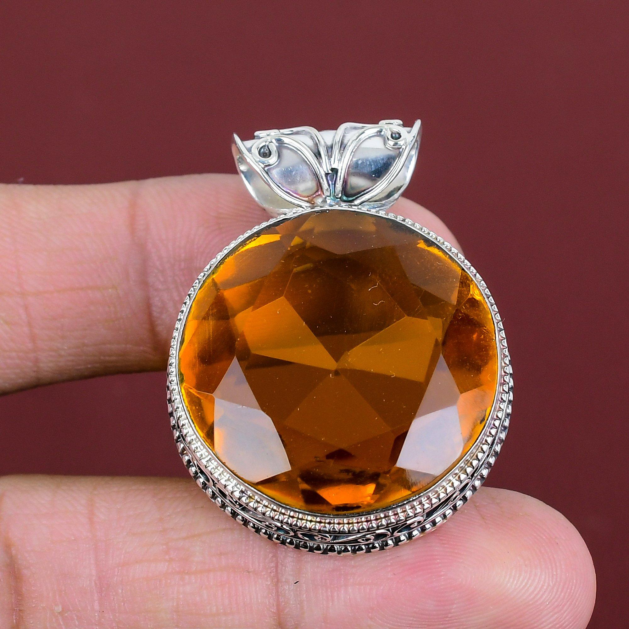 Faceted citrine gemstone pendant 925 sterling silver pendant beautiful vintage pendant birthstone jewelry handmade pendant engagement gifts